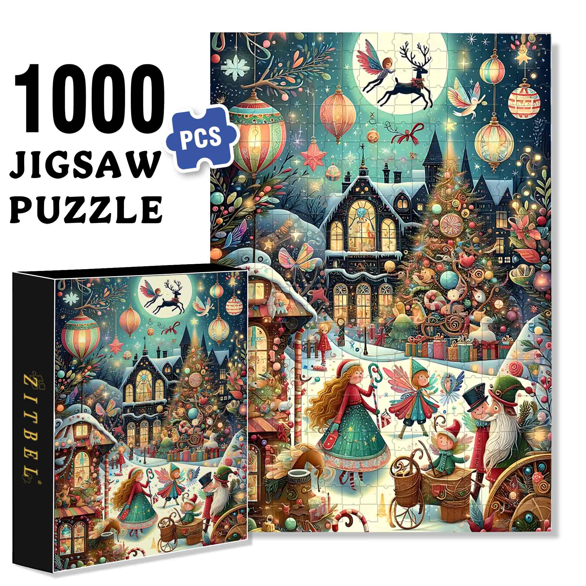 A Magical Christmas Night 500pcs/1000pcs Jigsaw Puzzle, Scratch-Resistant, Paper Material, Interactive Family Game & Brain-Boosting DIY Decor, Perfect for Halloween, Christmas & New Year Gifts, Family Puzzle Game