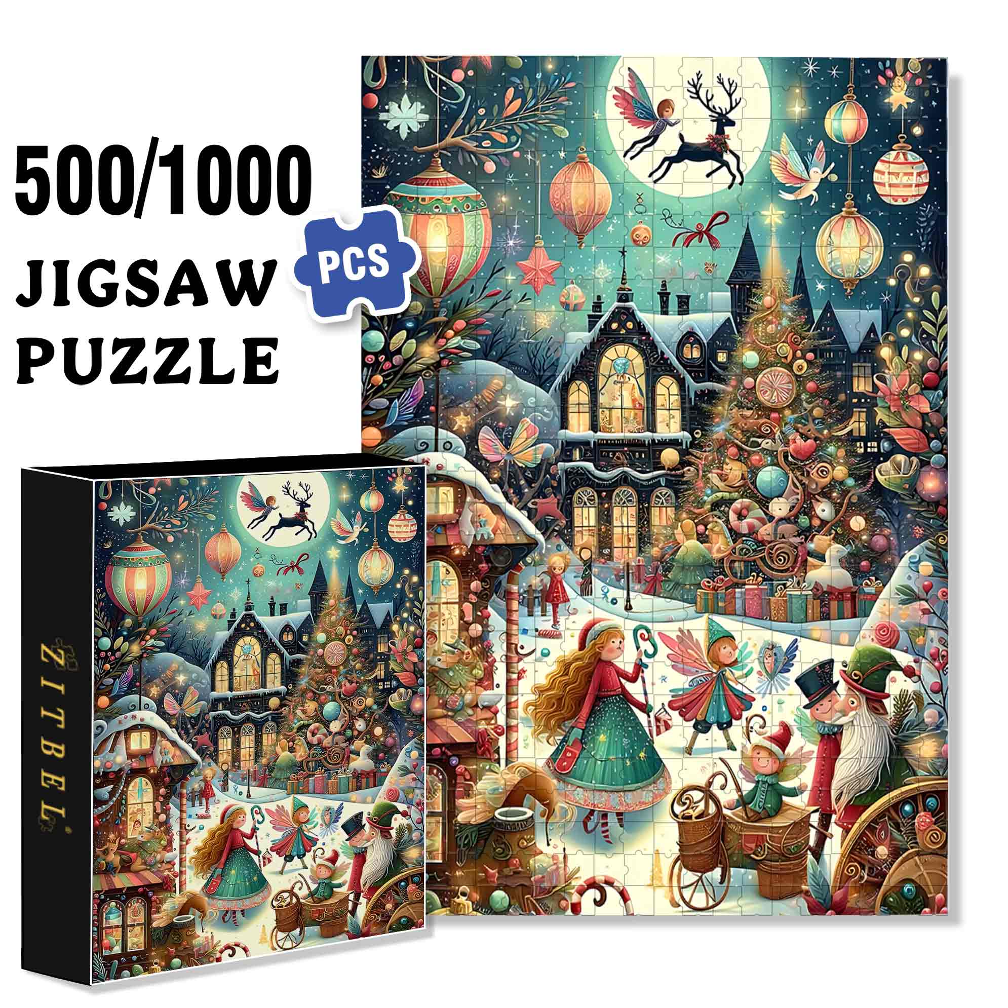 A Magical Christmas Night 500pcs/1000pcs Jigsaw Puzzle, Scratch-Resistant, Paper Material, Interactive Family Game & Brain-Boosting DIY Decor, Perfect for Halloween, Christmas & New Year Gifts, Family Puzzle Game