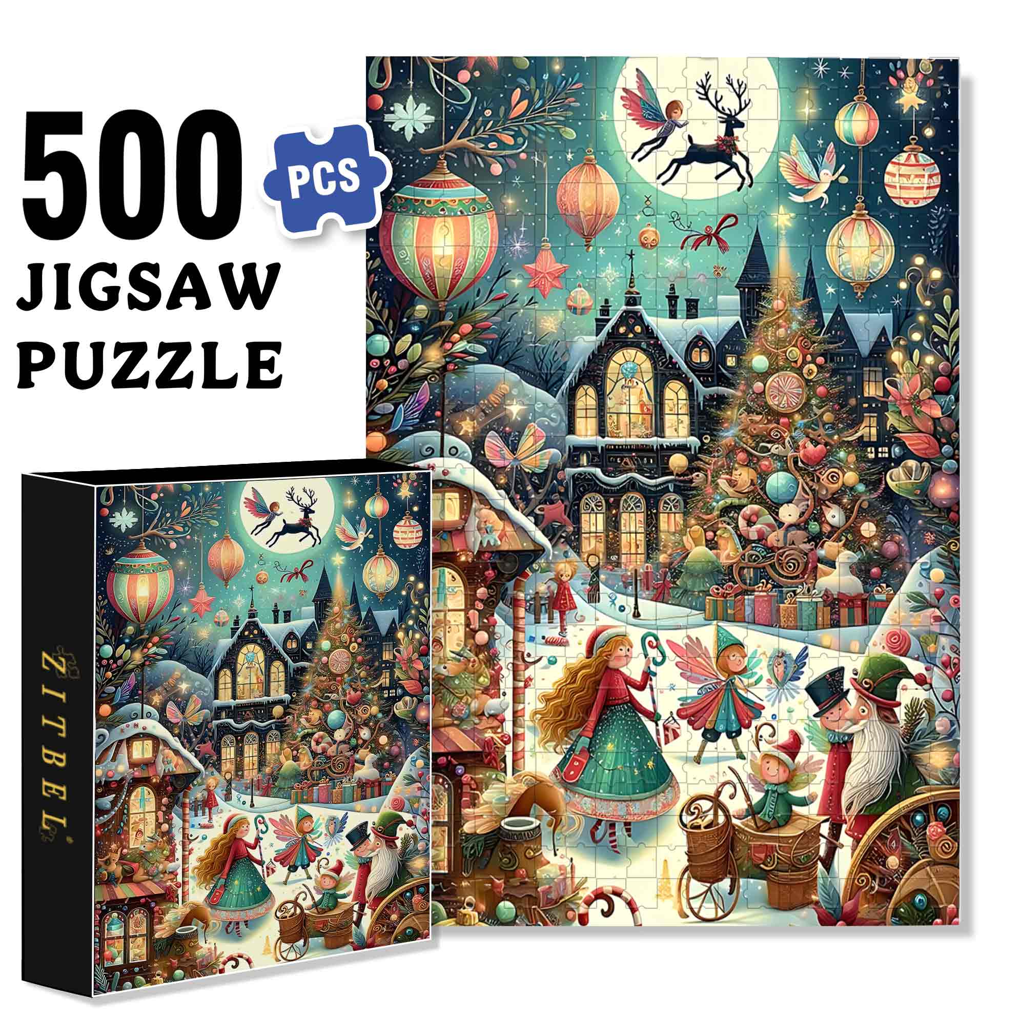 A Magical Christmas Night 500pcs/1000pcs Jigsaw Puzzle, Scratch-Resistant, Paper Material, Interactive Family Game & Brain-Boosting DIY Decor, Perfect for Halloween, Christmas & New Year Gifts, Family Puzzle Game