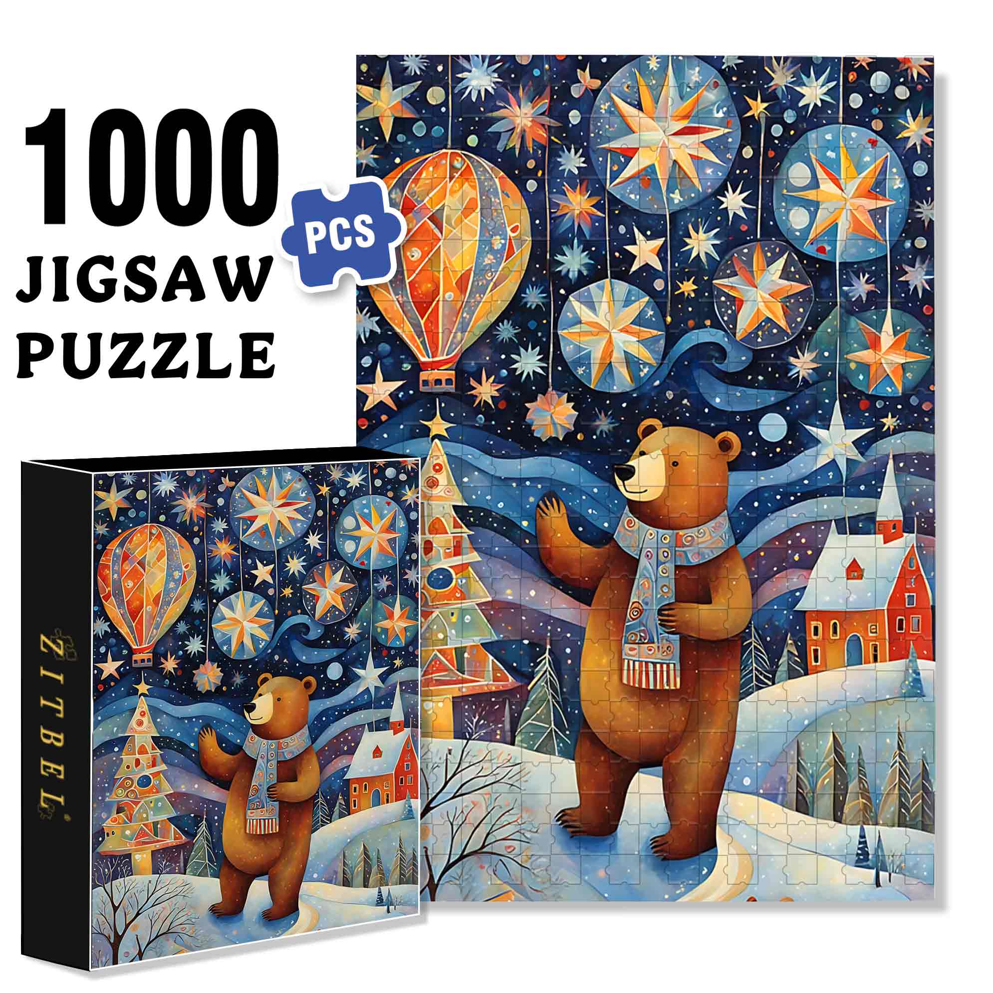 BEAR 500pcs/1000pcs Jigsaw Puzzle, Scratch-Resistant, Paper Material, Interactive Family Game & Brain-Boosting DIY Decor, Perfect for Halloween, Christmas & New Year Gifts, Family Puzzle Game
