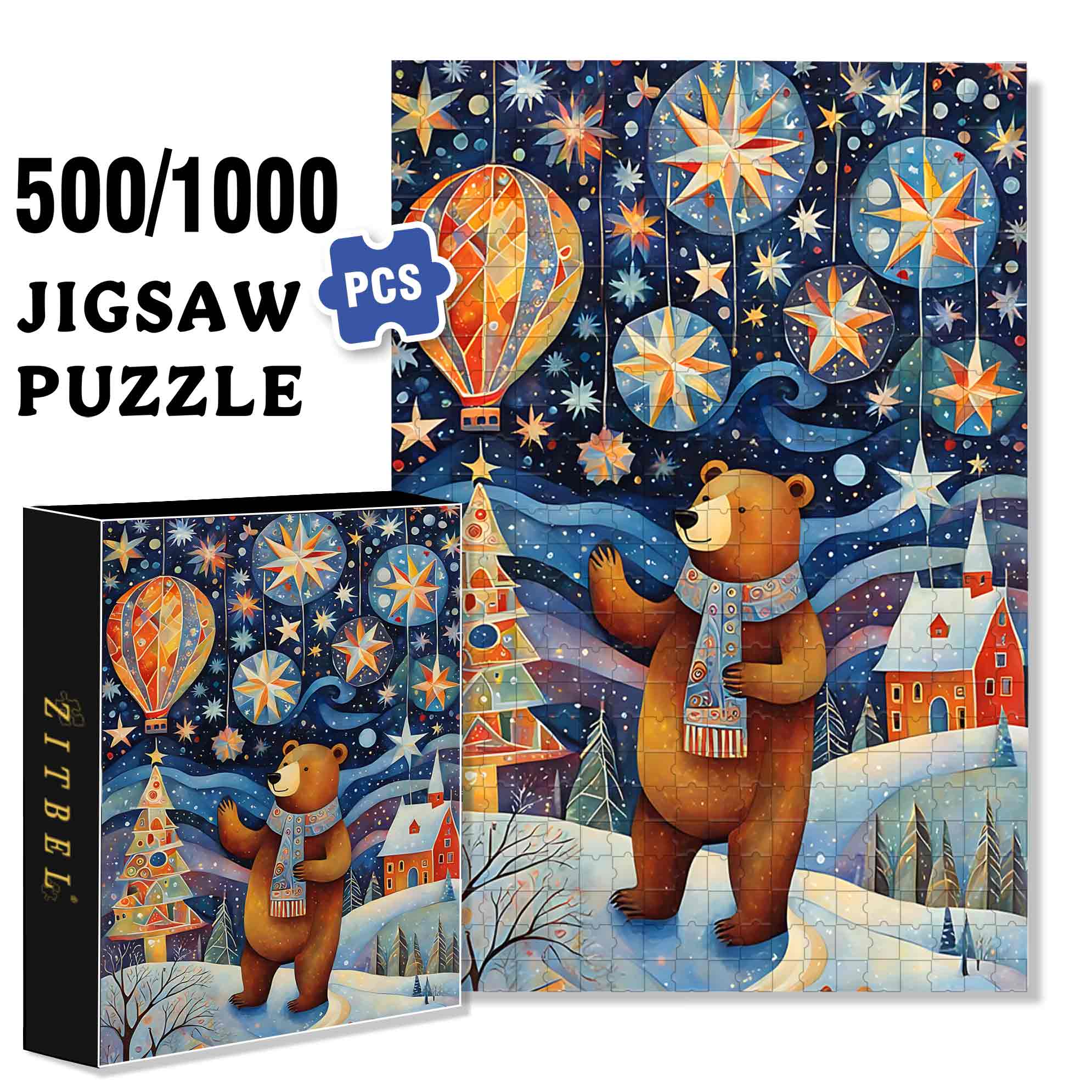BEAR 500pcs/1000pcs Jigsaw Puzzle, Scratch-Resistant, Paper Material, Interactive Family Game & Brain-Boosting DIY Decor, Perfect for Halloween, Christmas & New Year Gifts, Family Puzzle Game