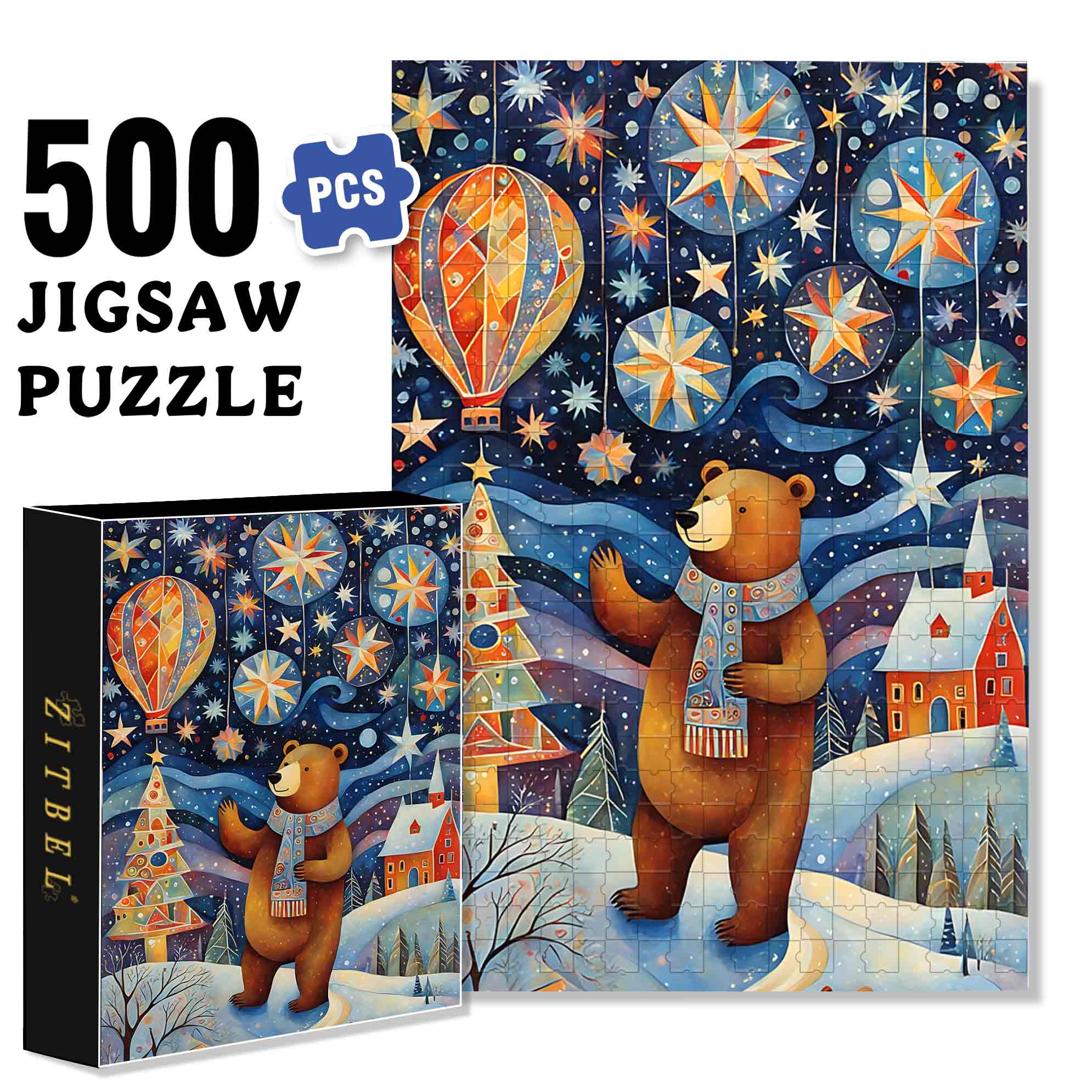 BEAR 500pcs/1000pcs Jigsaw Puzzle, Scratch-Resistant, Paper Material, Interactive Family Game & Brain-Boosting DIY Decor, Perfect for Halloween, Christmas & New Year Gifts, Family Puzzle Game