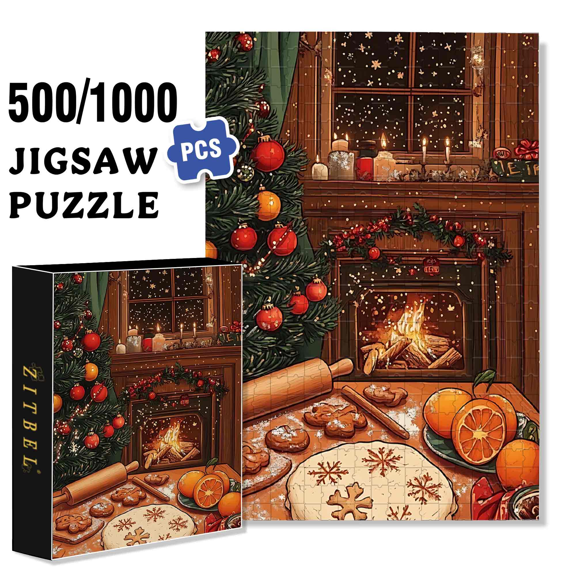 Christmas Eve 500pcs/1000pcs Jigsaw Puzzle, Scratch-Resistant, Paper Material, Interactive Family Game & Brain-Boosting DIY Decor, Perfect for Halloween, Christmas & New Year Gifts, Family Puzzle Game