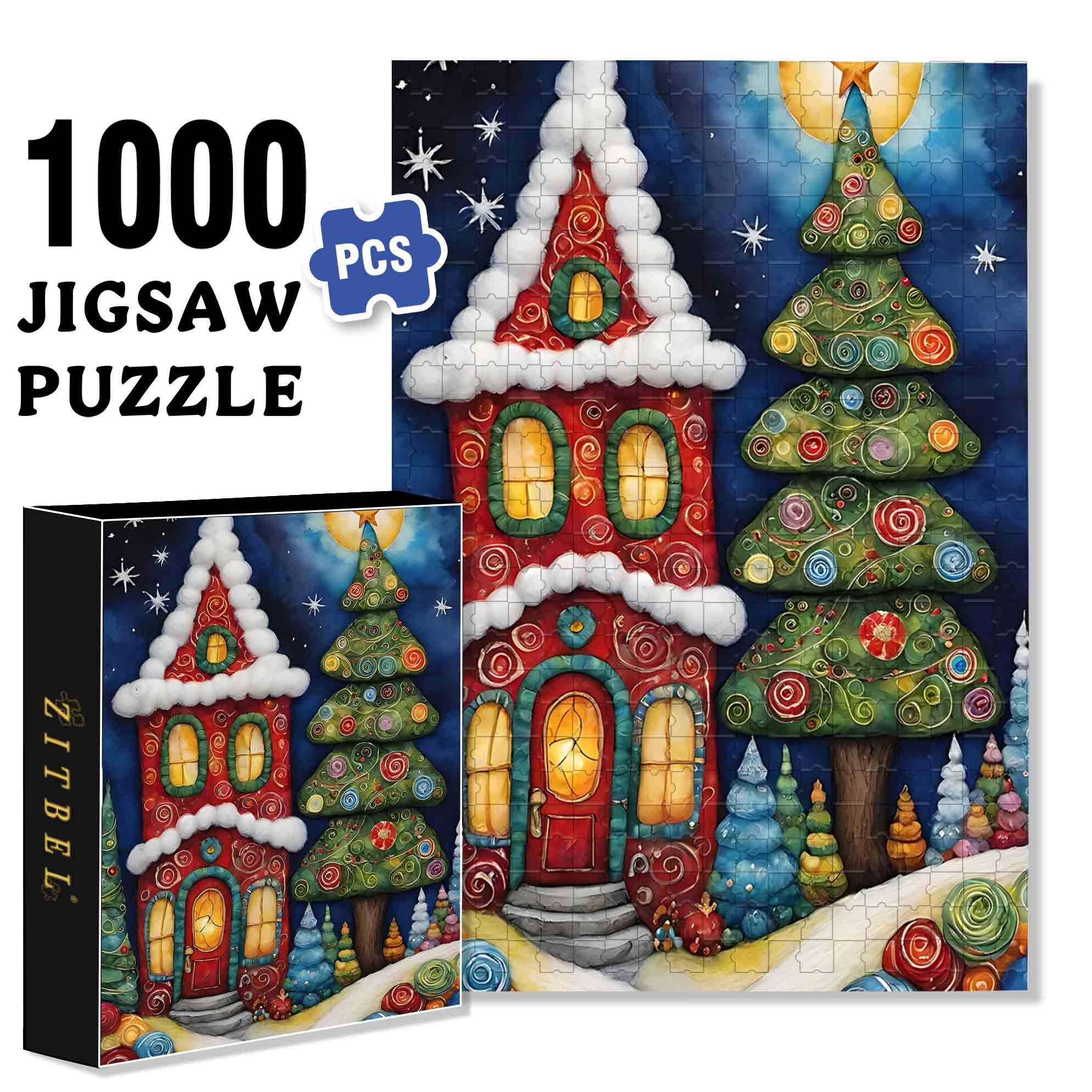 Christmas House 500pcs/1000pcs Jigsaw Puzzle, Scratch-Resistant, Paper Material, Interactive Family Game & Brain-Boosting DIY Decor, Perfect for Halloween, Christmas & New Year Gifts, Family Puzzle Game
