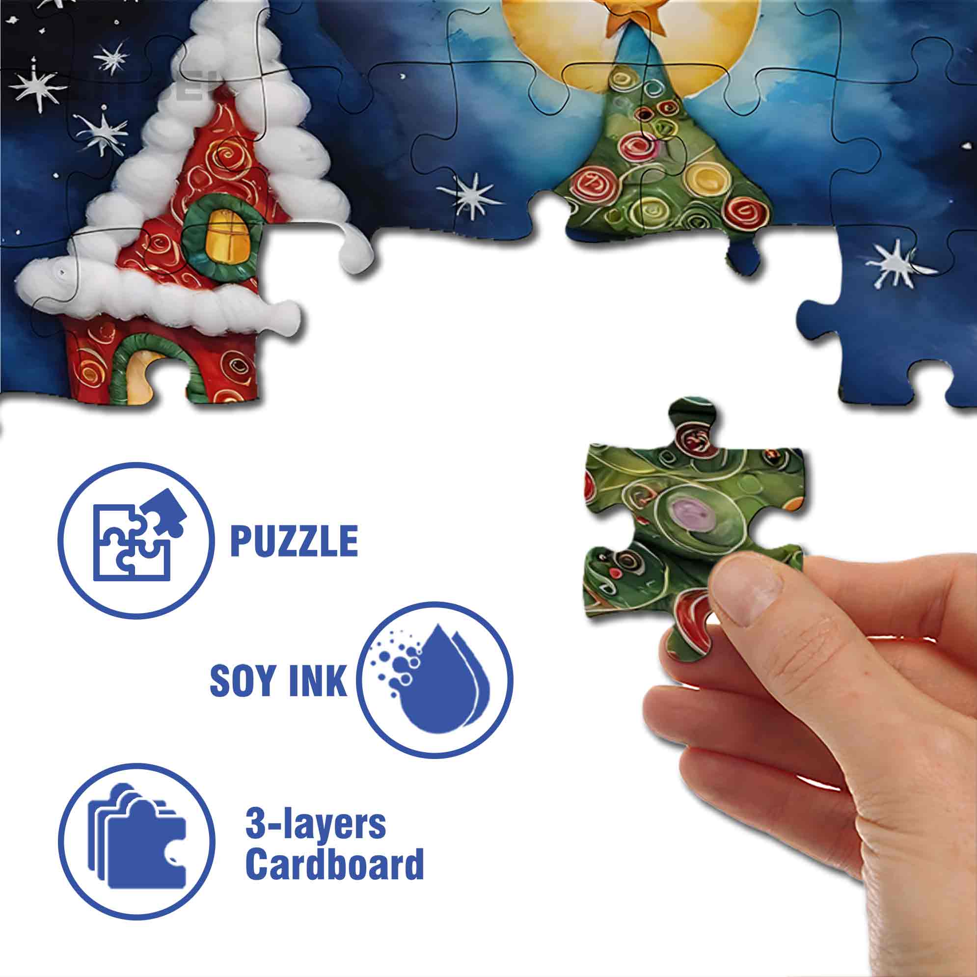 Christmas House 500pcs/1000pcs Jigsaw Puzzle, Scratch-Resistant, Paper Material, Interactive Family Game & Brain-Boosting DIY Decor, Perfect for Halloween, Christmas & New Year Gifts, Family Puzzle Game