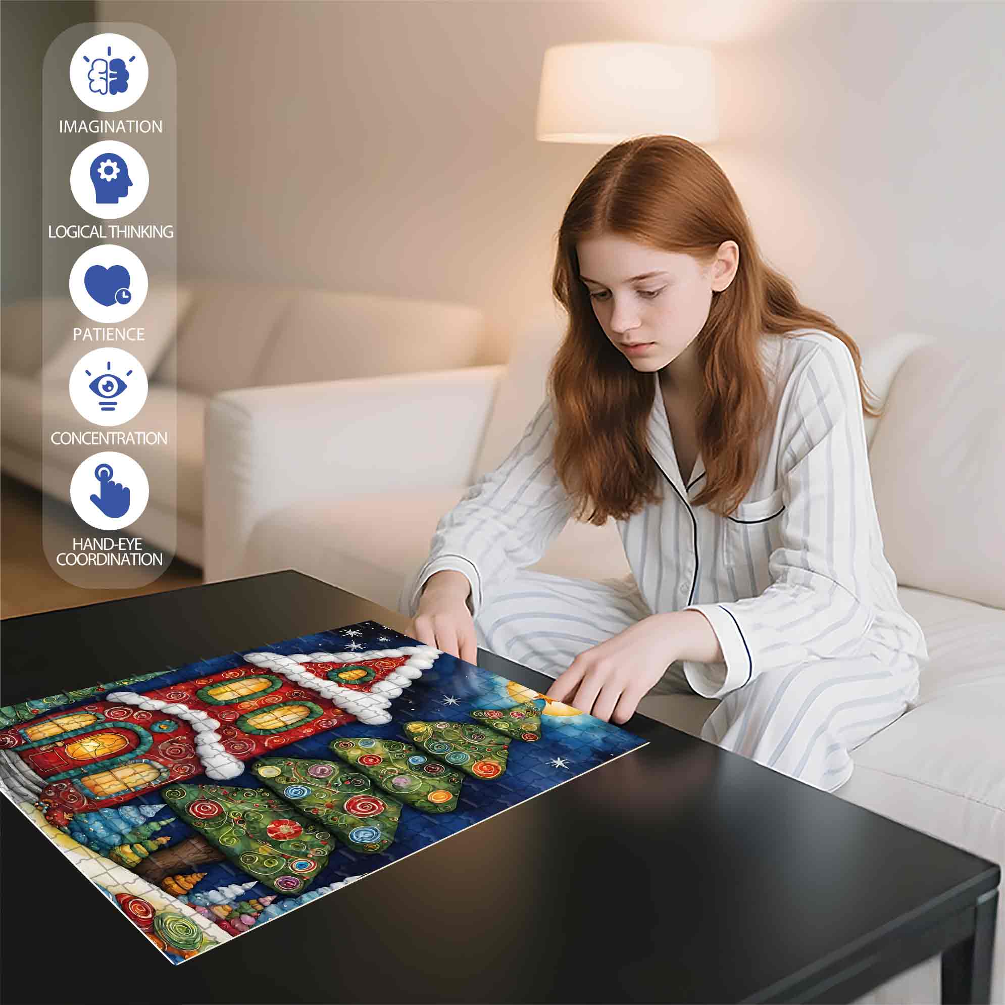 Christmas House 500pcs/1000pcs Jigsaw Puzzle, Scratch-Resistant, Paper Material, Interactive Family Game & Brain-Boosting DIY Decor, Perfect for Halloween, Christmas & New Year Gifts, Family Puzzle Game