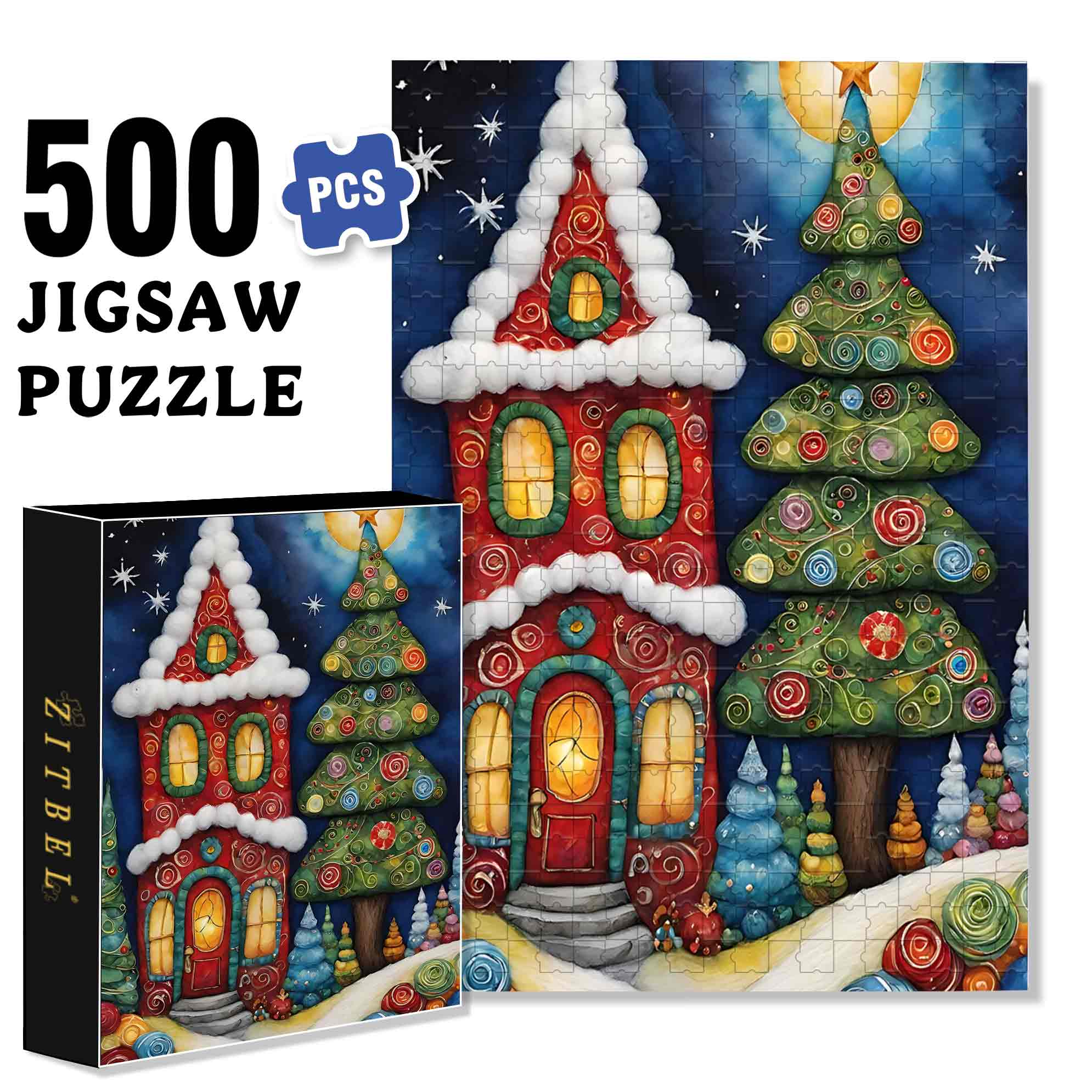 Christmas House 500pcs/1000pcs Jigsaw Puzzle, Scratch-Resistant, Paper Material, Interactive Family Game & Brain-Boosting DIY Decor, Perfect for Halloween, Christmas & New Year Gifts, Family Puzzle Game