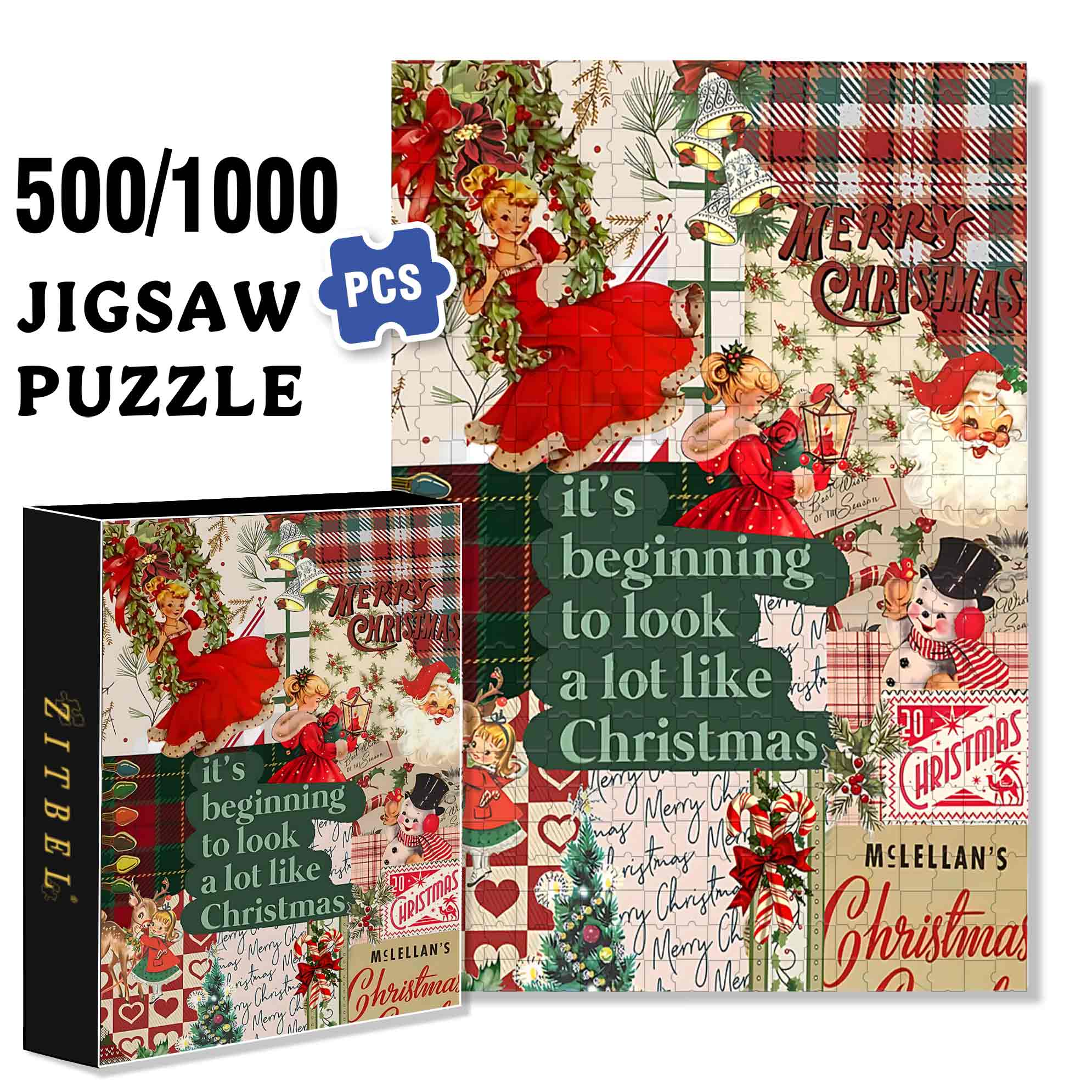 Christmas Season Festive 500pcs/1000pcs Jigsaw Puzzle, Scratch-Resistant, Paper Material, Interactive Family Game & Brain-Boosting DIY Decor, Perfect for Halloween, Christmas & New Year Gifts, Family Puzzle Game