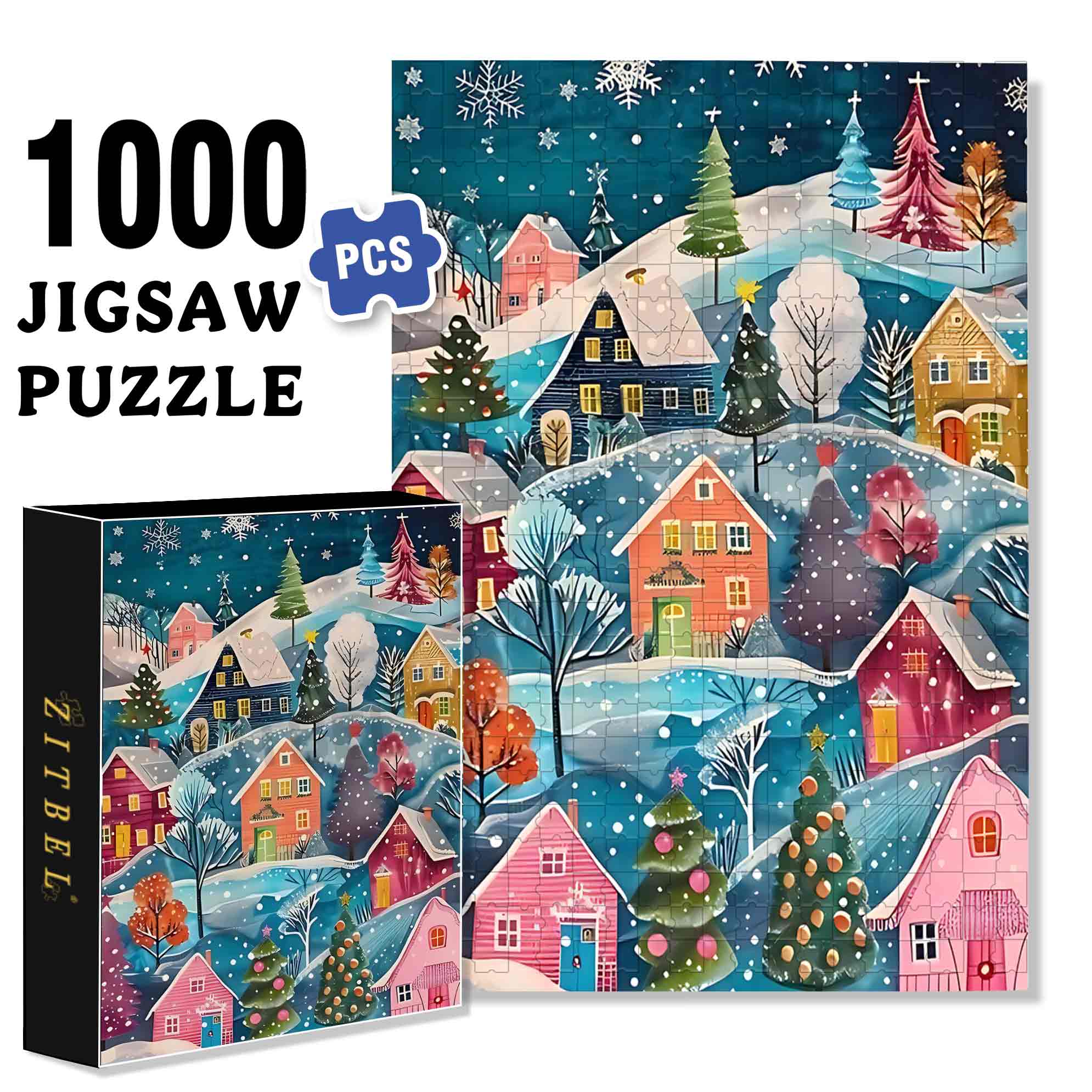 Christmas Village 500pcs/1000pcs Jigsaw Puzzle, Scratch-Resistant, Paper Material, Interactive Family Game & Brain-Boosting DIY Decor, Perfect for Halloween, Christmas & New Year Gifts, Family Puzzle Game