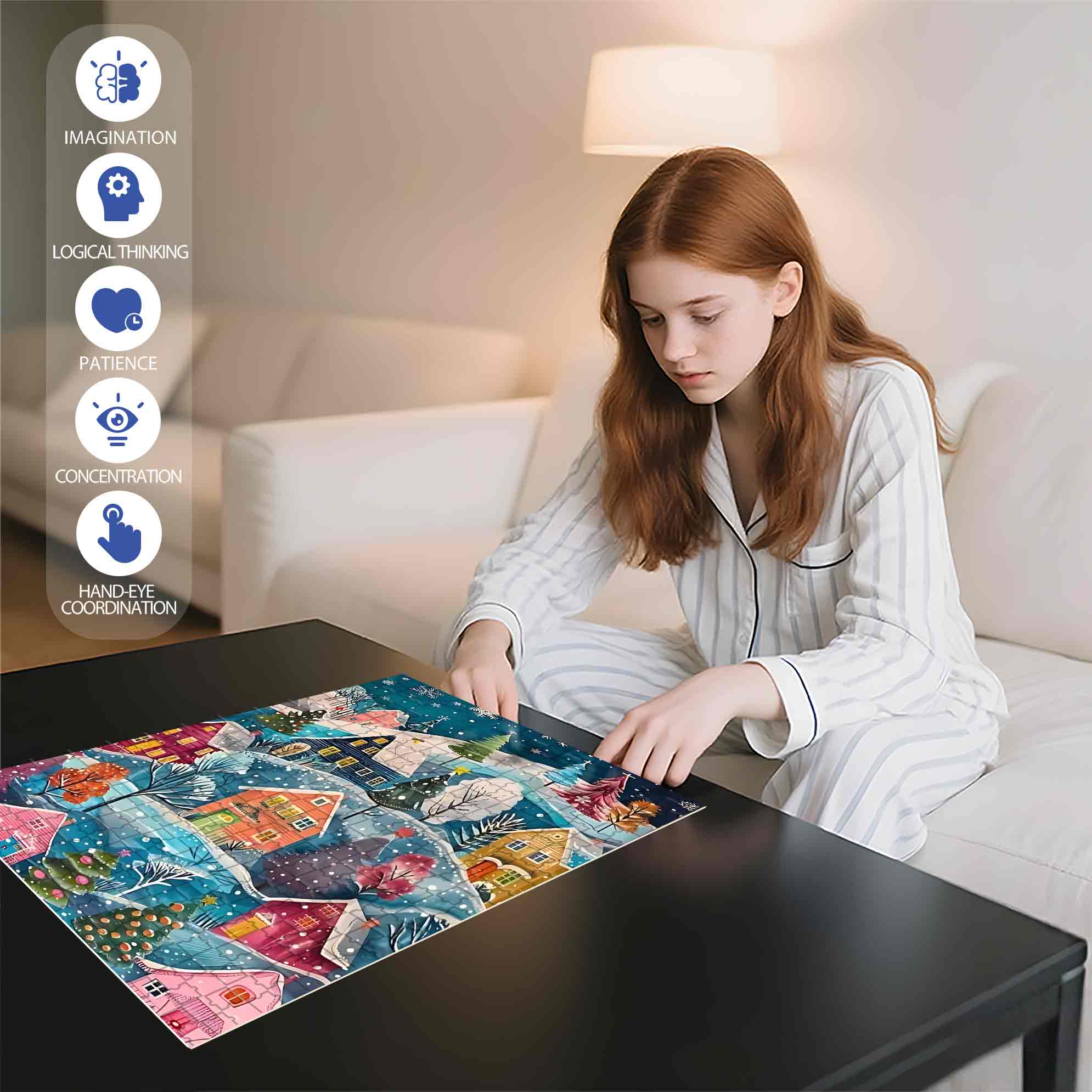 Christmas Village 500pcs/1000pcs Jigsaw Puzzle, Scratch-Resistant, Paper Material, Interactive Family Game & Brain-Boosting DIY Decor, Perfect for Halloween, Christmas & New Year Gifts, Family Puzzle Game