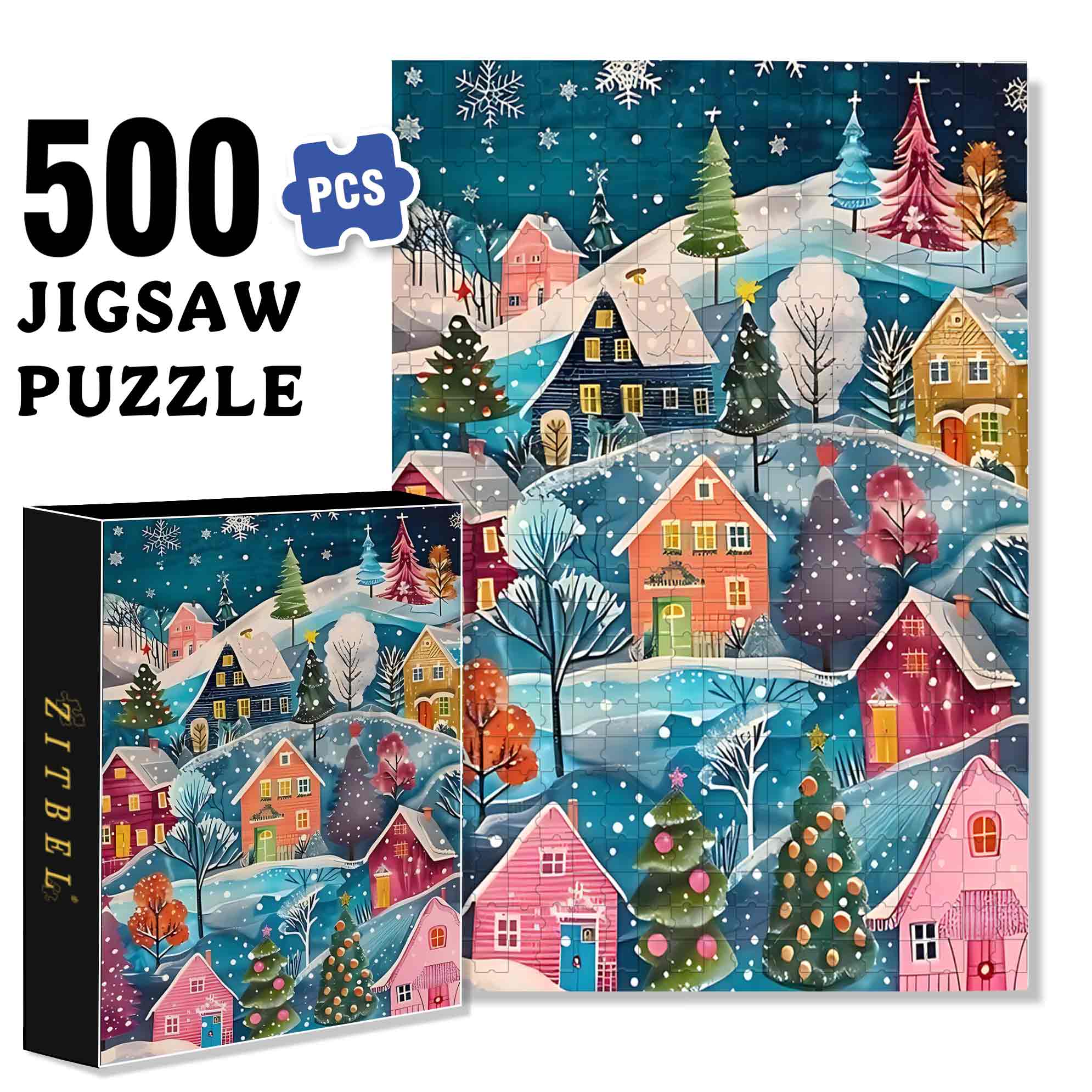 Christmas Village 500pcs/1000pcs Jigsaw Puzzle, Scratch-Resistant, Paper Material, Interactive Family Game & Brain-Boosting DIY Decor, Perfect for Halloween, Christmas & New Year Gifts, Family Puzzle Game