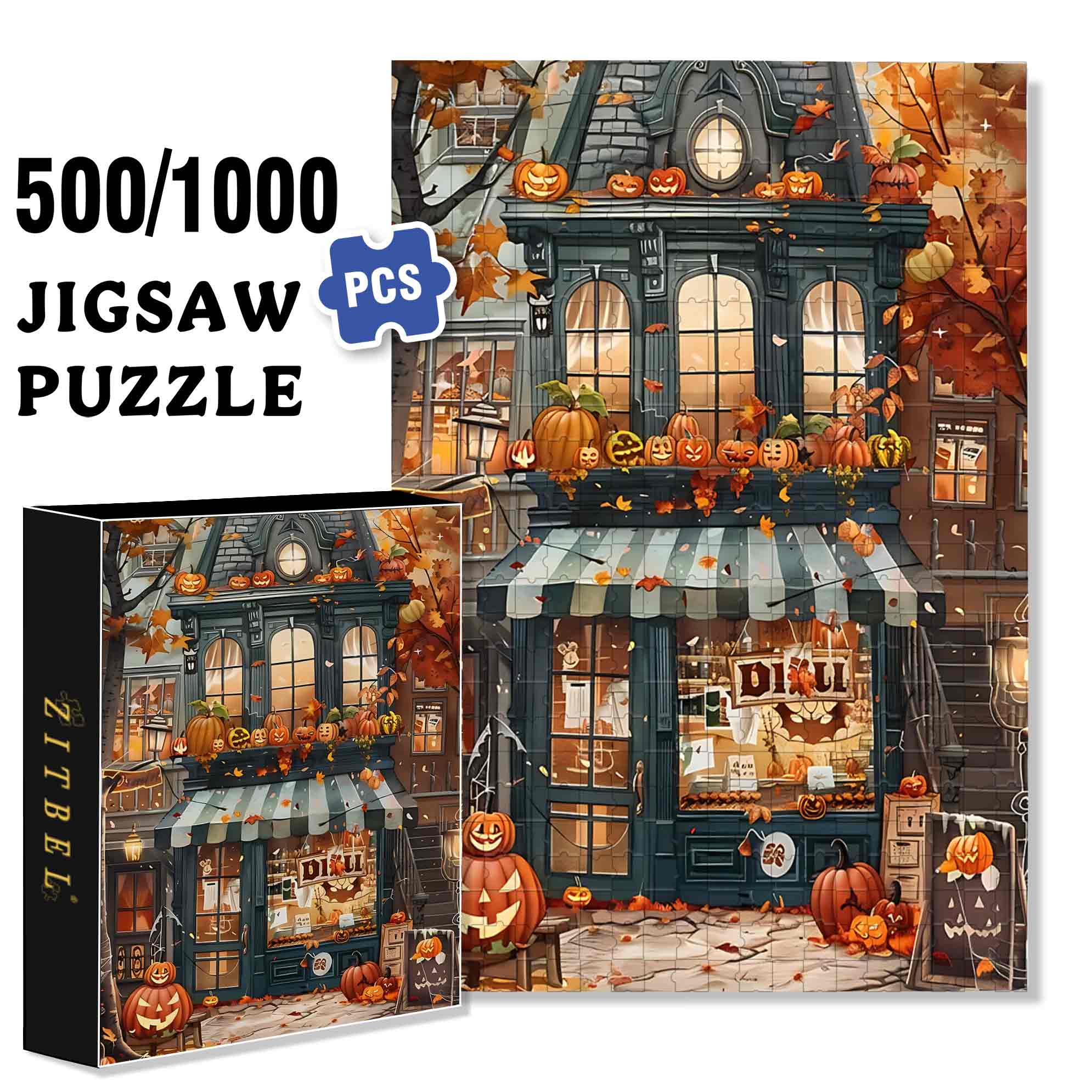 Halloween 500pcs/1000pcs Jigsaw Puzzle, Scratch-Resistant, Paper Material, Interactive Family Game & Brain-Boosting DIY Decor, Perfect for Halloween, Christmas & New Year Gifts, Family Puzzle Game