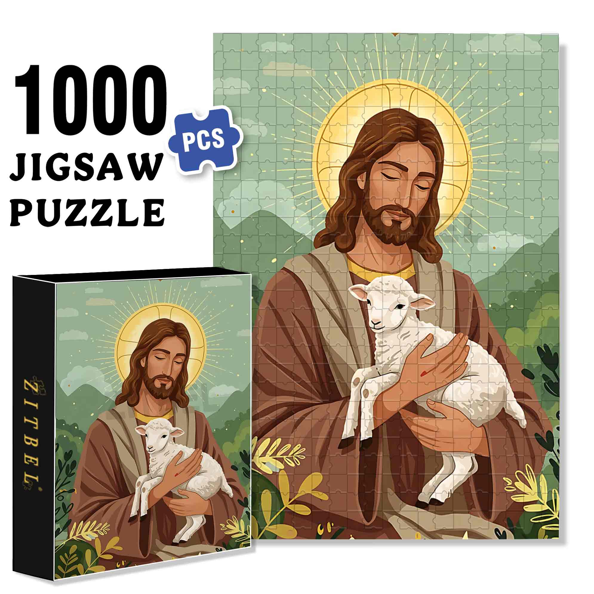 Jesus With Lamb 500pcs/1000pcs Jigsaw Puzzle, Scratch-Resistant, Paper Material, Interactive Family Game & Brain-Boosting DIY Decor, Perfect for Halloween, Christmas & New Year Gifts, Family Puzzle Game