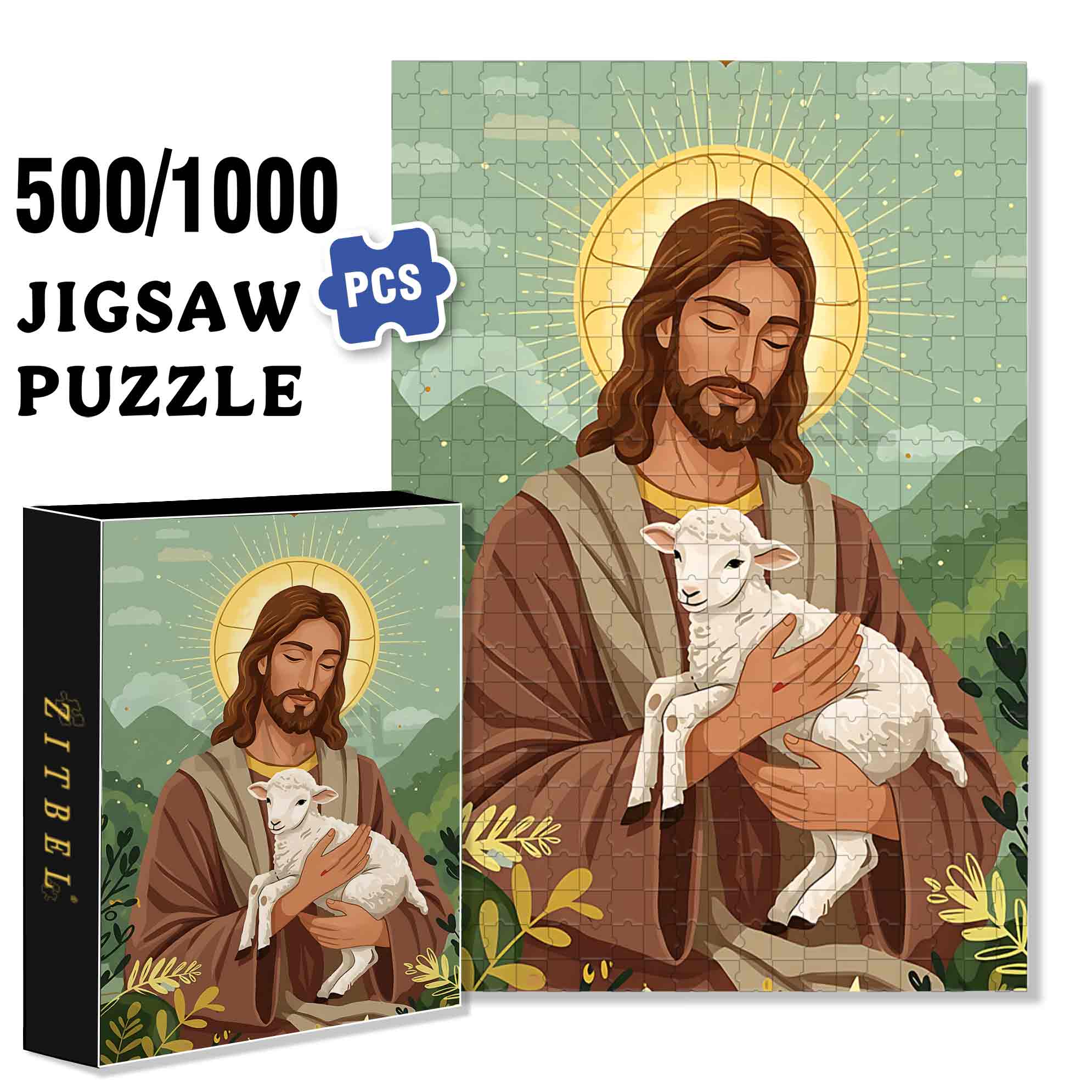 Jesus With Lamb 500pcs/1000pcs Jigsaw Puzzle, Scratch-Resistant, Paper Material, Interactive Family Game & Brain-Boosting DIY Decor, Perfect for Halloween, Christmas & New Year Gifts, Family Puzzle Game