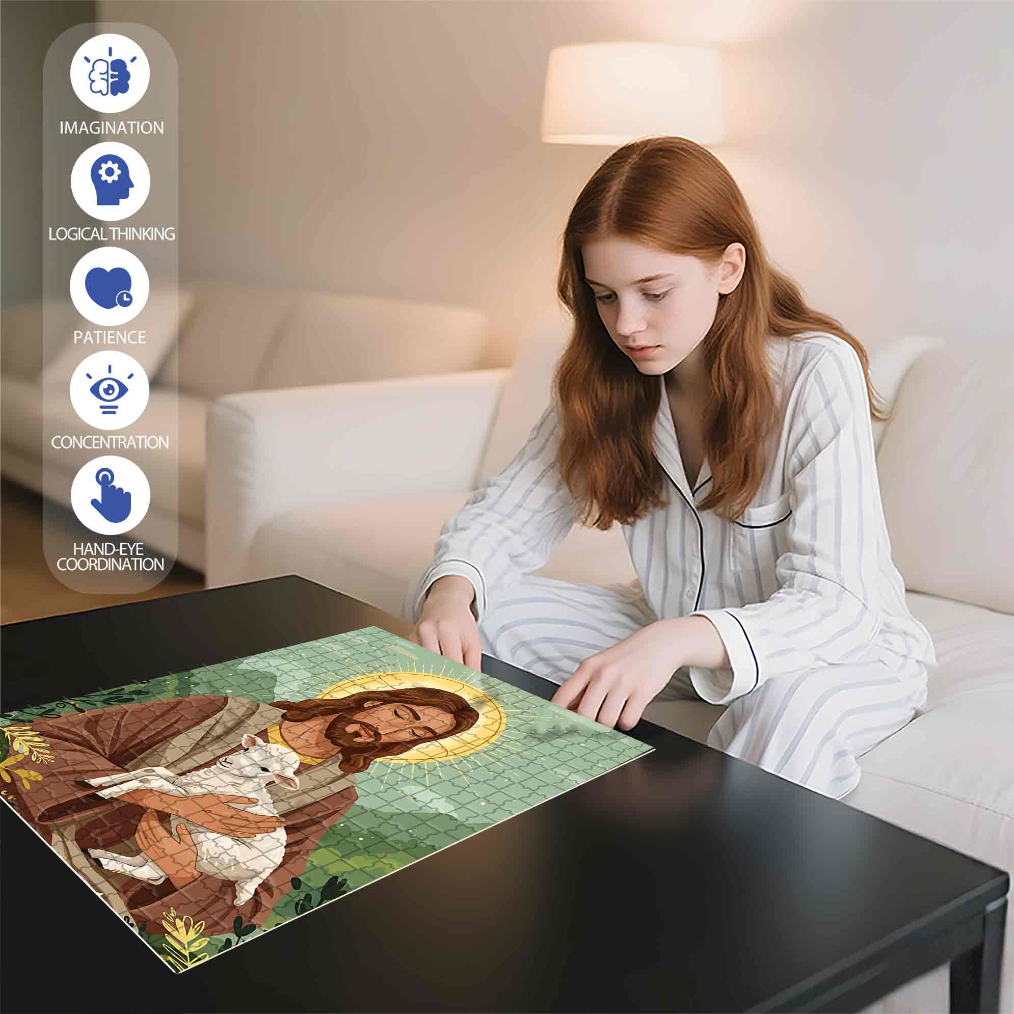 Jesus With Lamb 500pcs/1000pcs Jigsaw Puzzle, Scratch-Resistant, Paper Material, Interactive Family Game & Brain-Boosting DIY Decor, Perfect for Halloween, Christmas & New Year Gifts, Family Puzzle Game