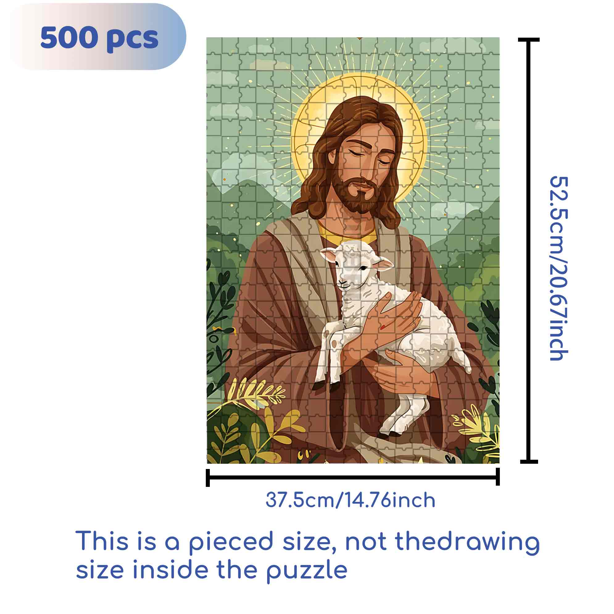 Jesus With Lamb 500pcs/1000pcs Jigsaw Puzzle, Scratch-Resistant, Paper Material, Interactive Family Game & Brain-Boosting DIY Decor, Perfect for Halloween, Christmas & New Year Gifts, Family Puzzle Game