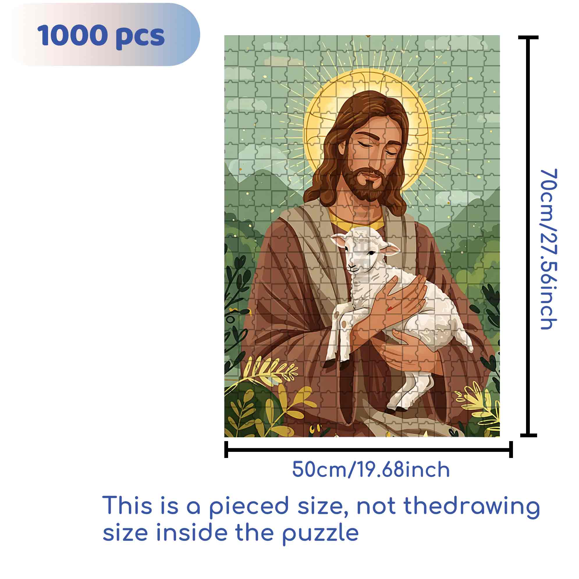 Jesus With Lamb 500pcs/1000pcs Jigsaw Puzzle, Scratch-Resistant, Paper Material, Interactive Family Game & Brain-Boosting DIY Decor, Perfect for Halloween, Christmas & New Year Gifts, Family Puzzle Game