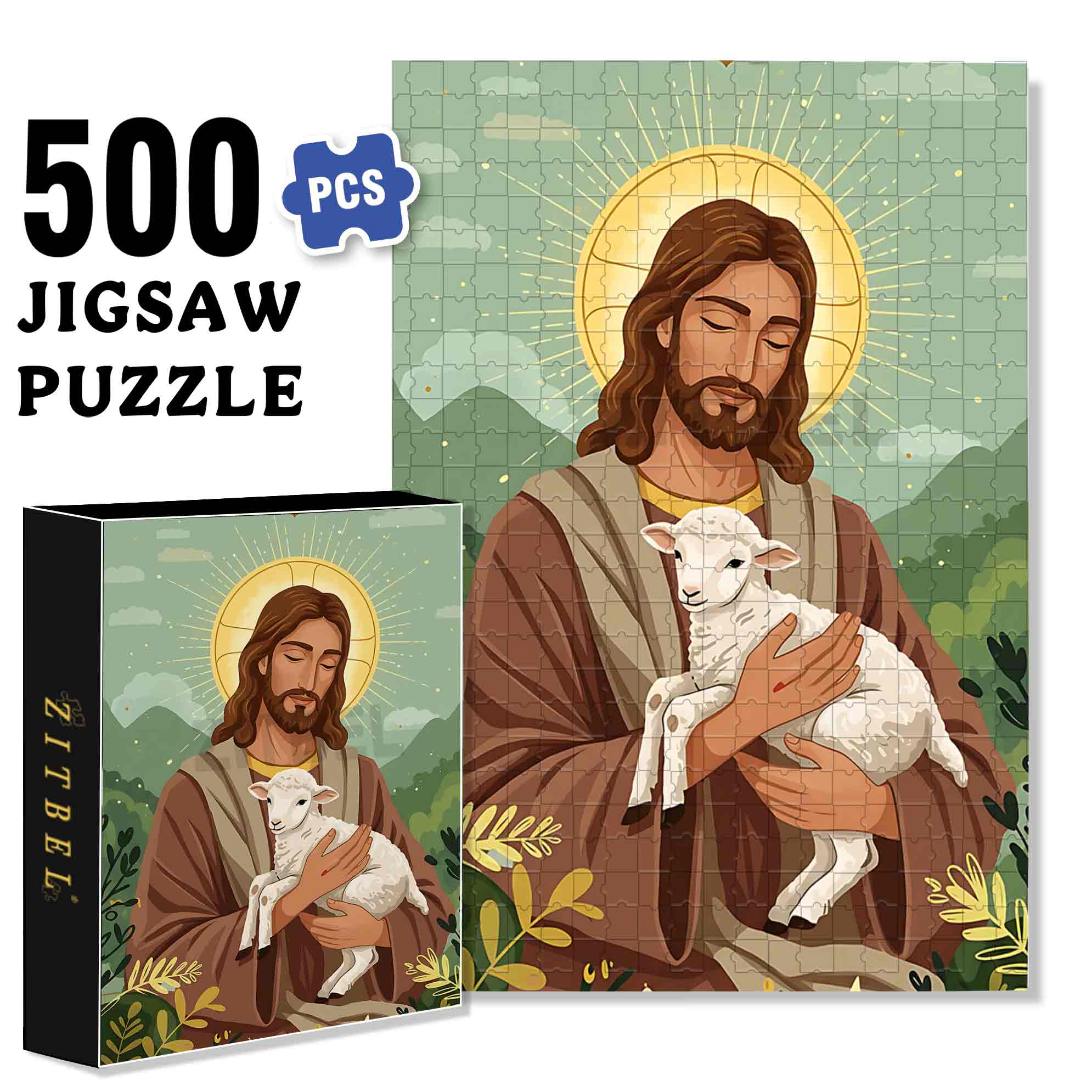 Jesus With Lamb 500pcs/1000pcs Jigsaw Puzzle, Scratch-Resistant, Paper Material, Interactive Family Game & Brain-Boosting DIY Decor, Perfect for Halloween, Christmas & New Year Gifts, Family Puzzle Game