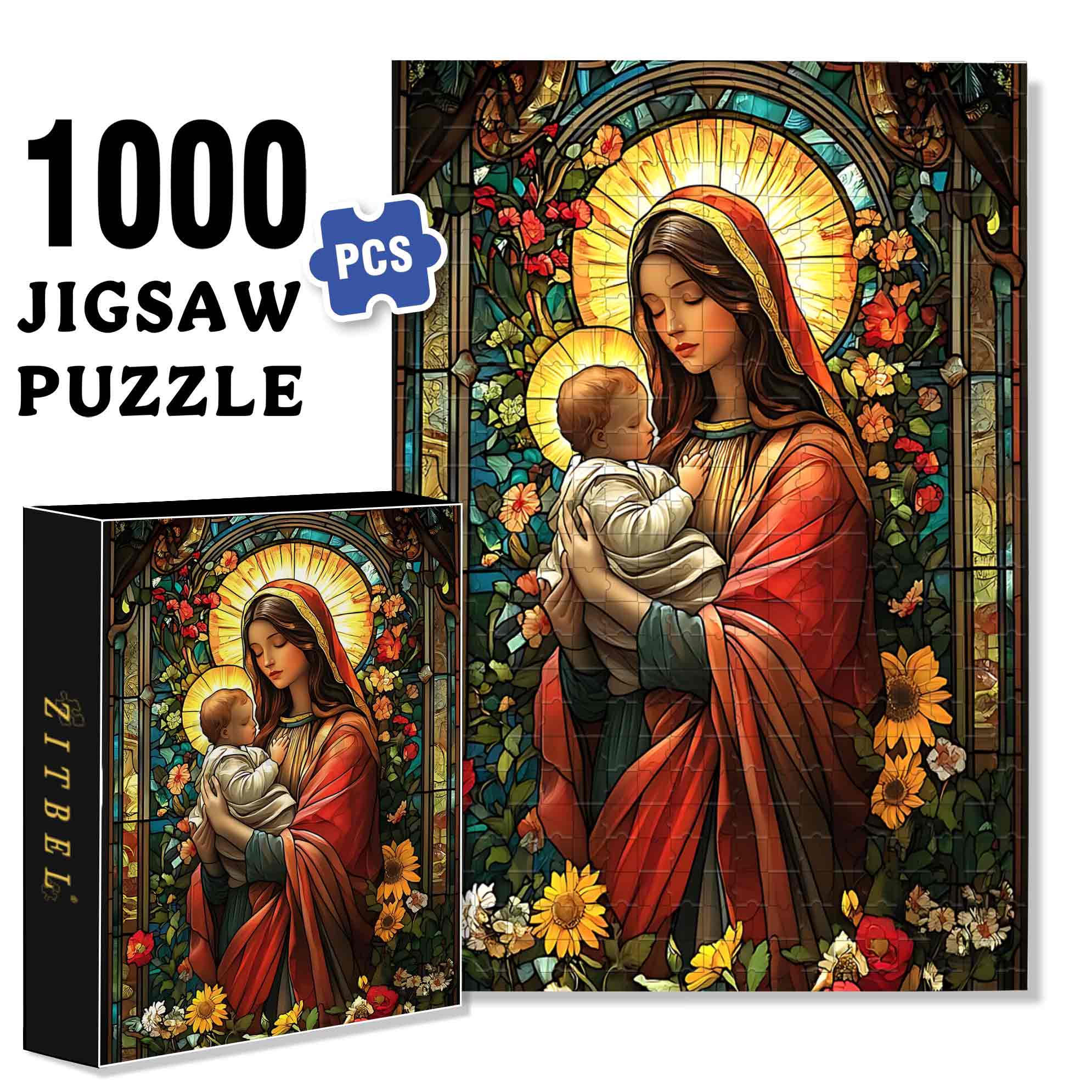 Mary And Jesus 500pcs/1000pcs Jigsaw Puzzle, Scratch-Resistant, Paper Material, Interactive Family Game & Brain-Boosting DIY Decor, Perfect for Halloween, Christmas & New Year Gifts, Family Puzzle Game
