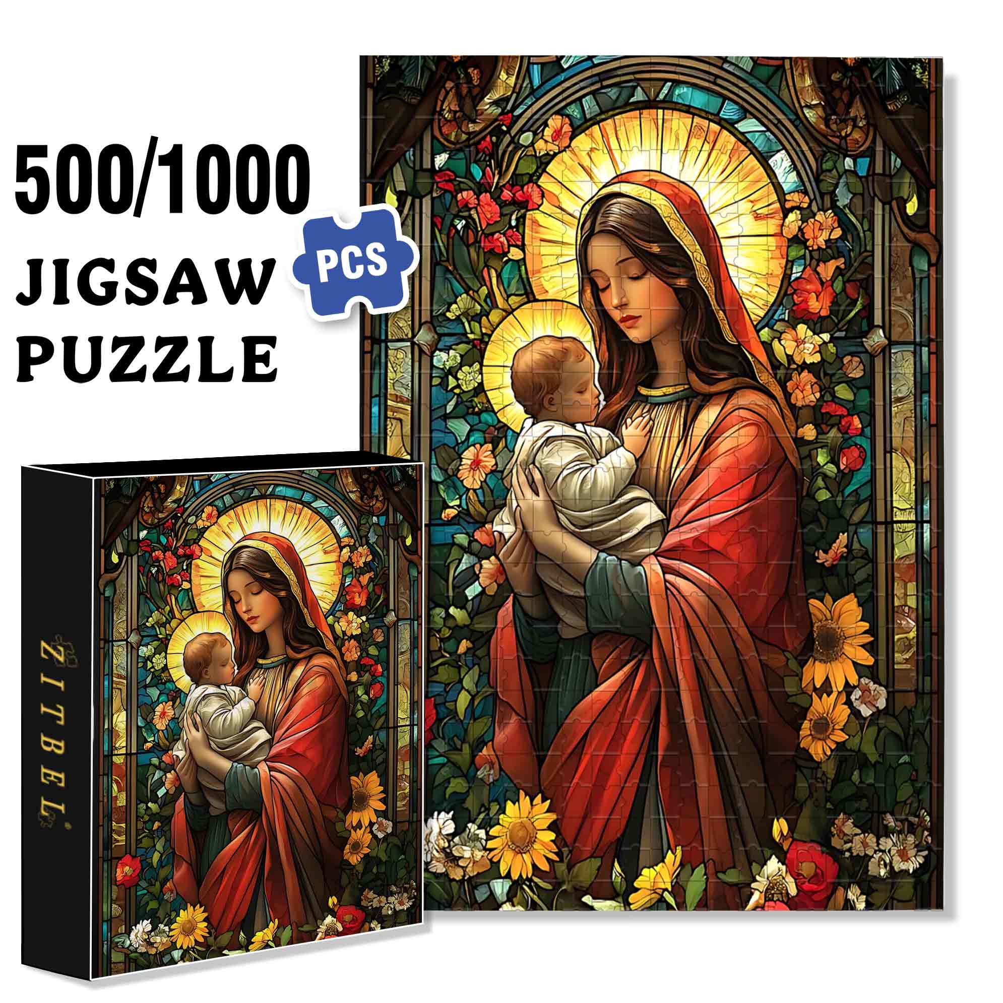 Mary And Jesus 500pcs/1000pcs Jigsaw Puzzle, Scratch-Resistant, Paper Material, Interactive Family Game & Brain-Boosting DIY Decor, Perfect for Halloween, Christmas & New Year Gifts, Family Puzzle Game