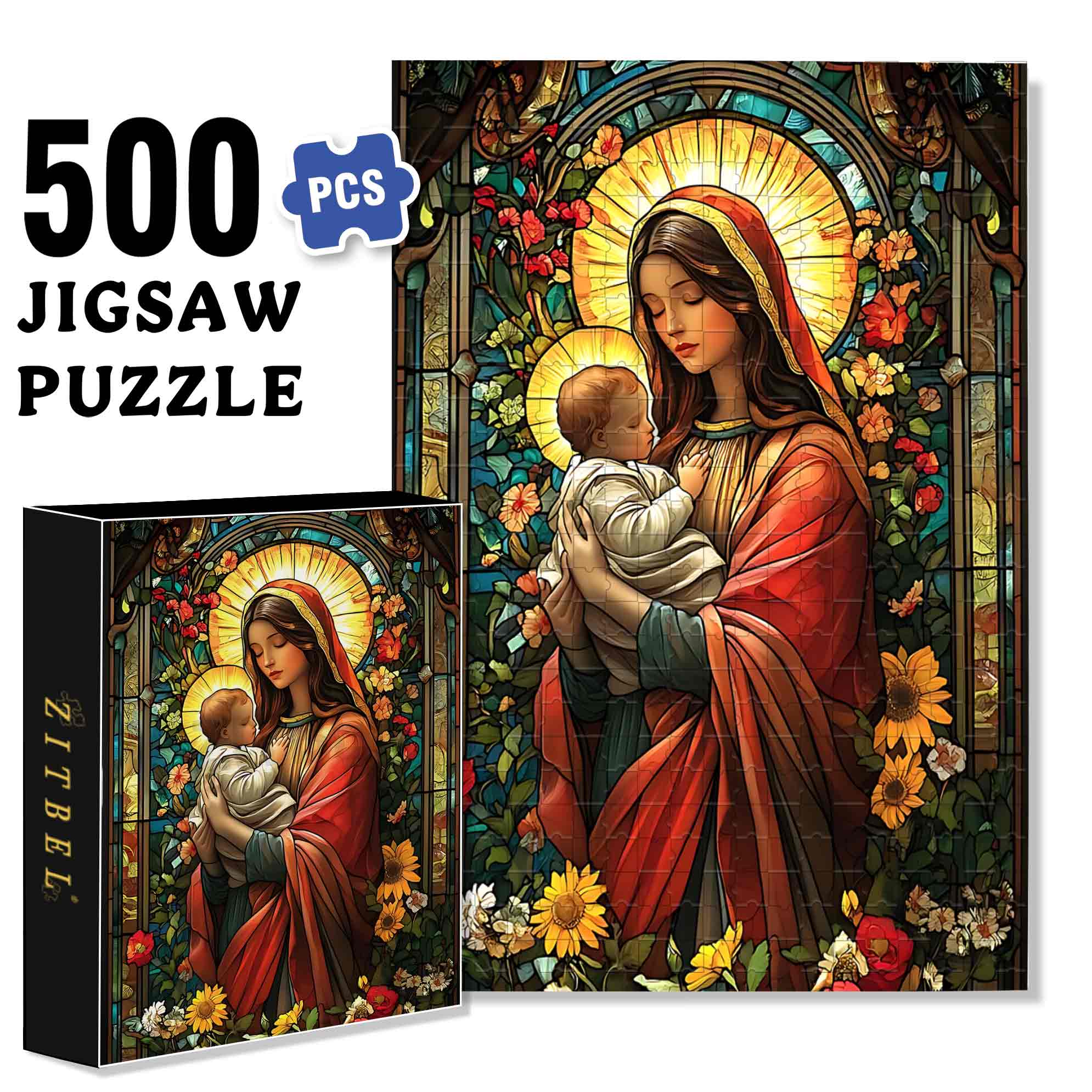 Mary And Jesus 500pcs/1000pcs Jigsaw Puzzle, Scratch-Resistant, Paper Material, Interactive Family Game & Brain-Boosting DIY Decor, Perfect for Halloween, Christmas & New Year Gifts, Family Puzzle Game