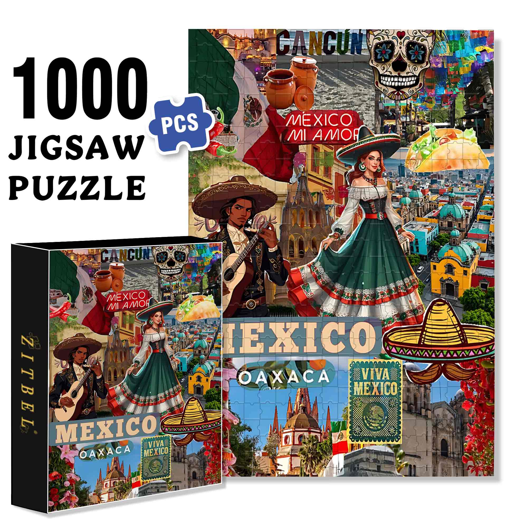 Mexican Charm 500pcs/1000pcs Jigsaw Puzzle, Scratch-Resistant, Paper Material, Interactive Family Game & Brain-Boosting DIY Decor, Perfect for Halloween, Christmas & New Year Gifts, Family Puzzle Game
