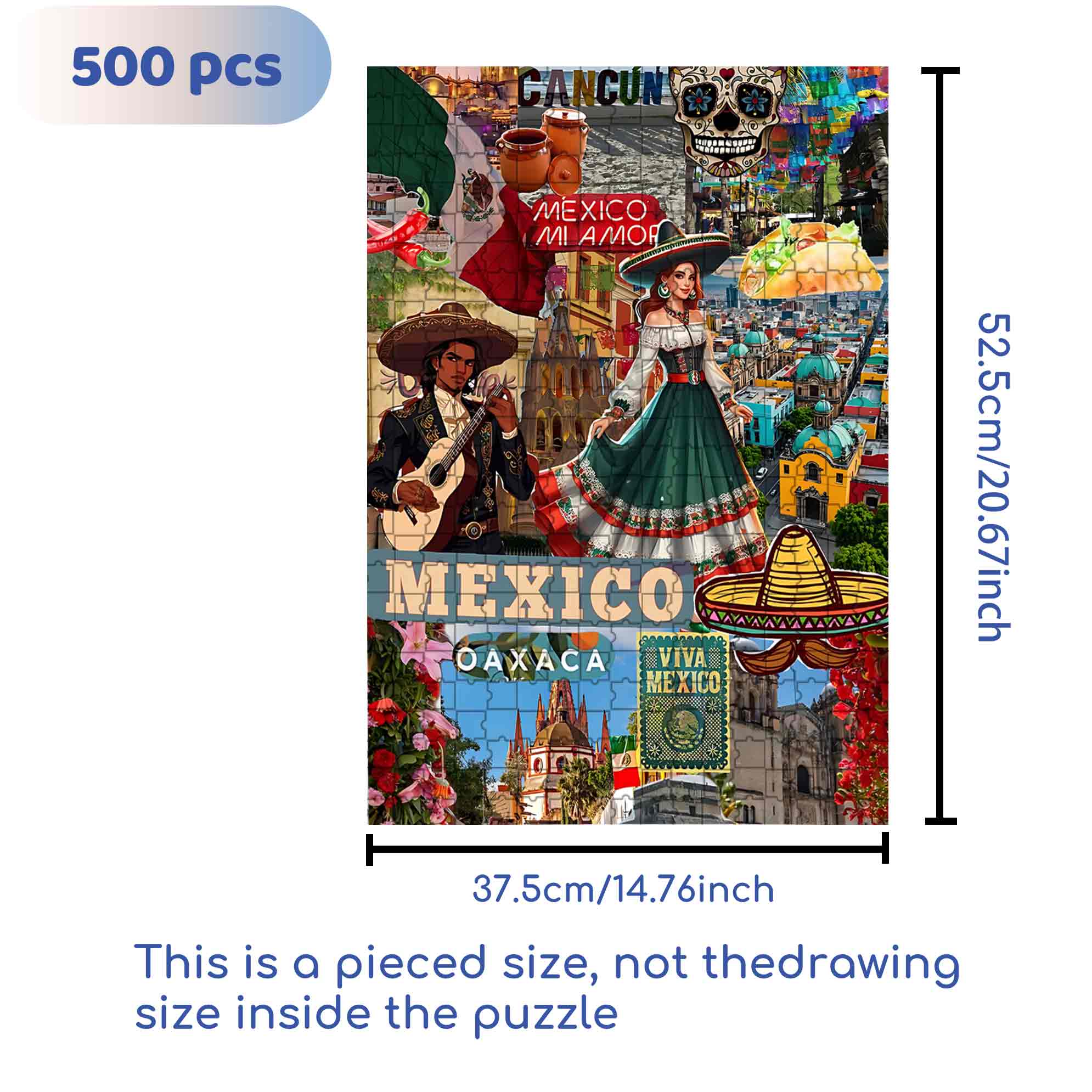 Mexican Charm 500pcs/1000pcs Jigsaw Puzzle, Scratch-Resistant, Paper Material, Interactive Family Game & Brain-Boosting DIY Decor, Perfect for Halloween, Christmas & New Year Gifts, Family Puzzle Game