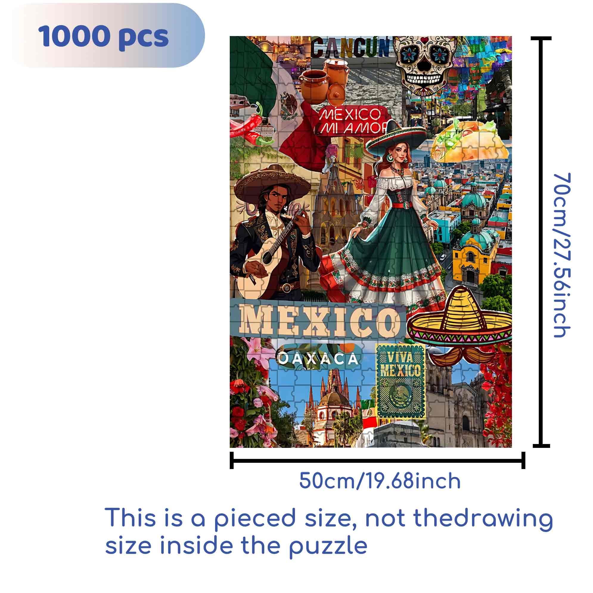 Mexican Charm 500pcs/1000pcs Jigsaw Puzzle, Scratch-Resistant, Paper Material, Interactive Family Game & Brain-Boosting DIY Decor, Perfect for Halloween, Christmas & New Year Gifts, Family Puzzle Game