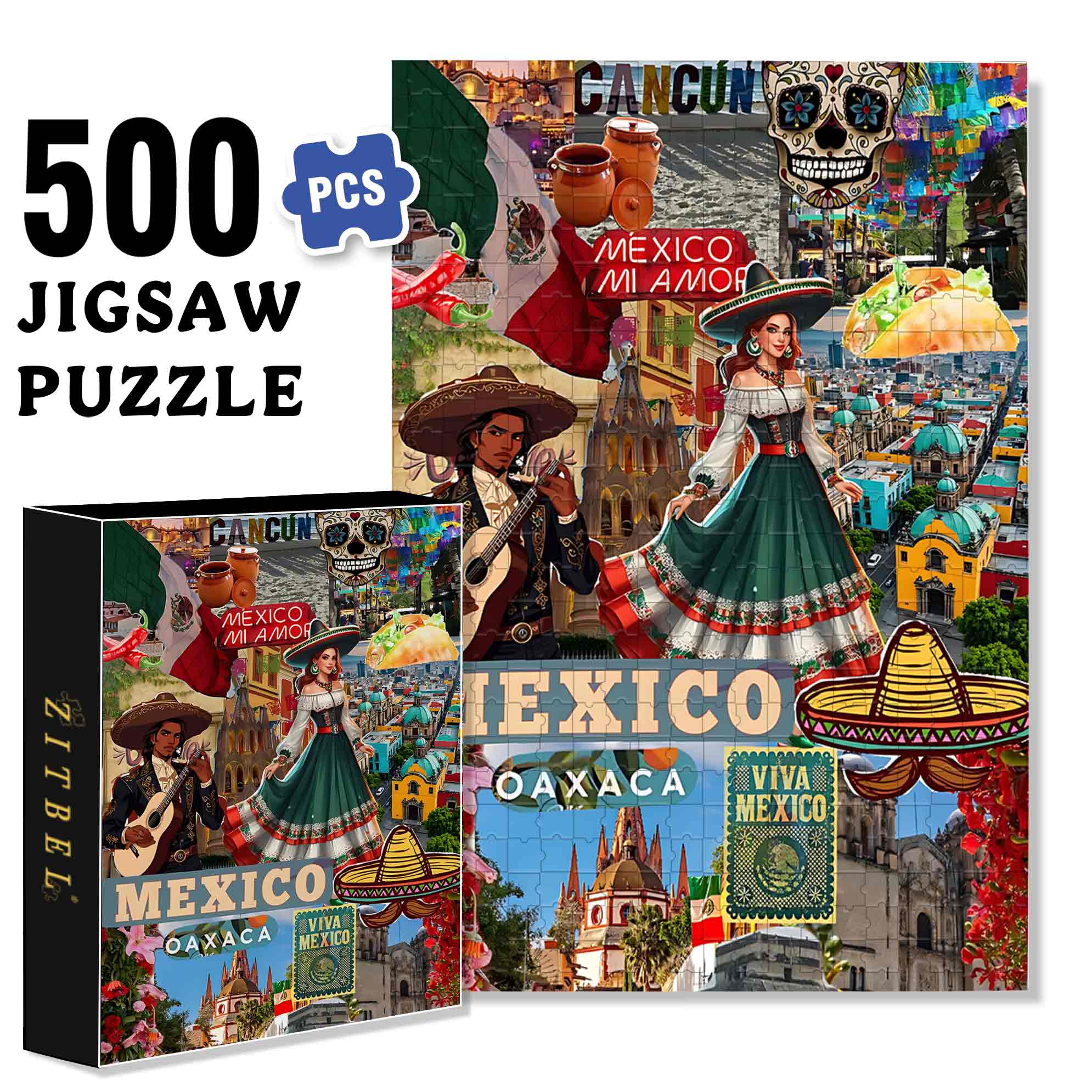 Mexican Charm 500pcs/1000pcs Jigsaw Puzzle, Scratch-Resistant, Paper Material, Interactive Family Game & Brain-Boosting DIY Decor, Perfect for Halloween, Christmas & New Year Gifts, Family Puzzle Game