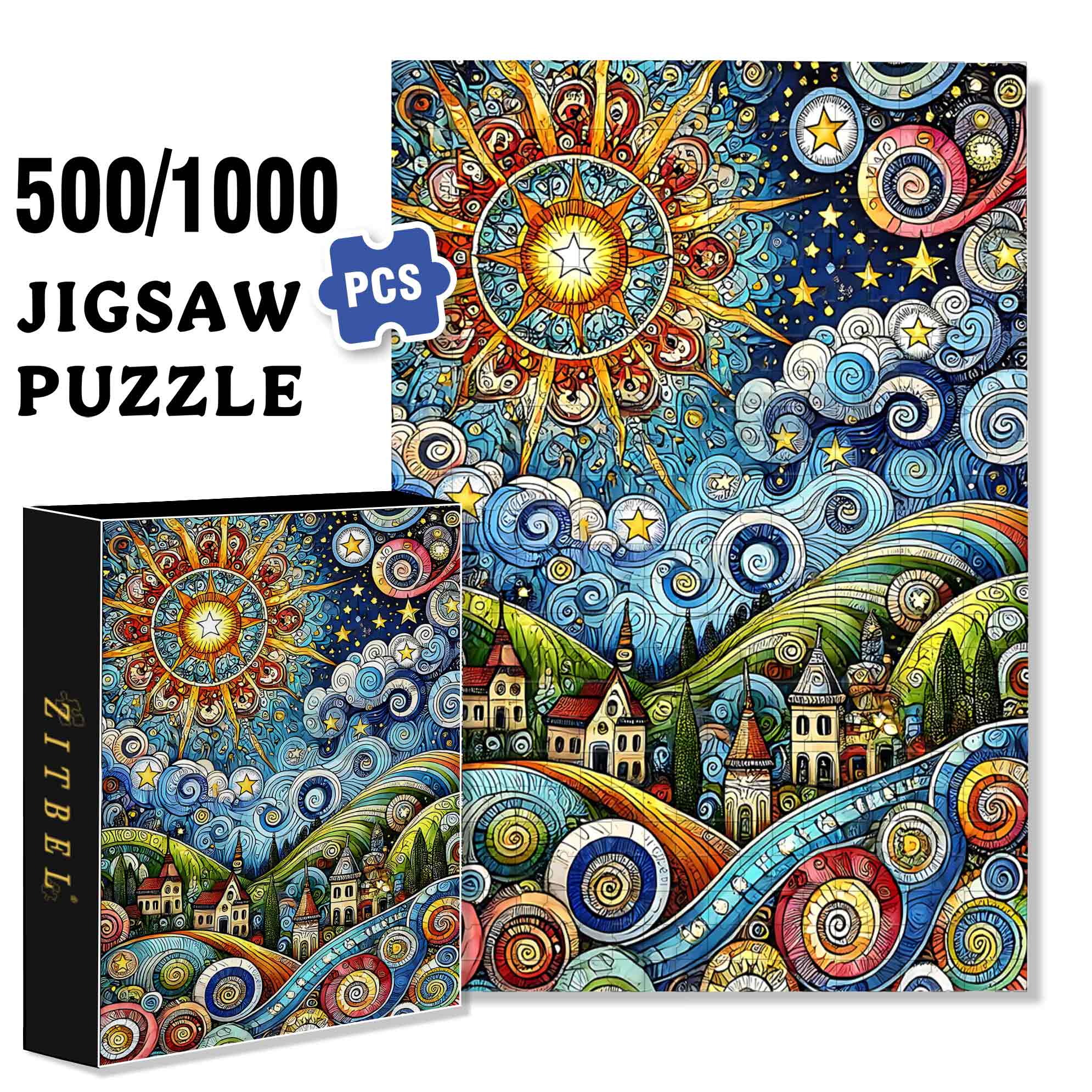 Mosaic Sun 500pcs/1000pcs Jigsaw Puzzle, Scratch-Resistant, Paper Material, Interactive Family Game & Brain-Boosting DIY Decor, Perfect for Halloween, Christmas & New Year Gifts, Family Puzzle Game