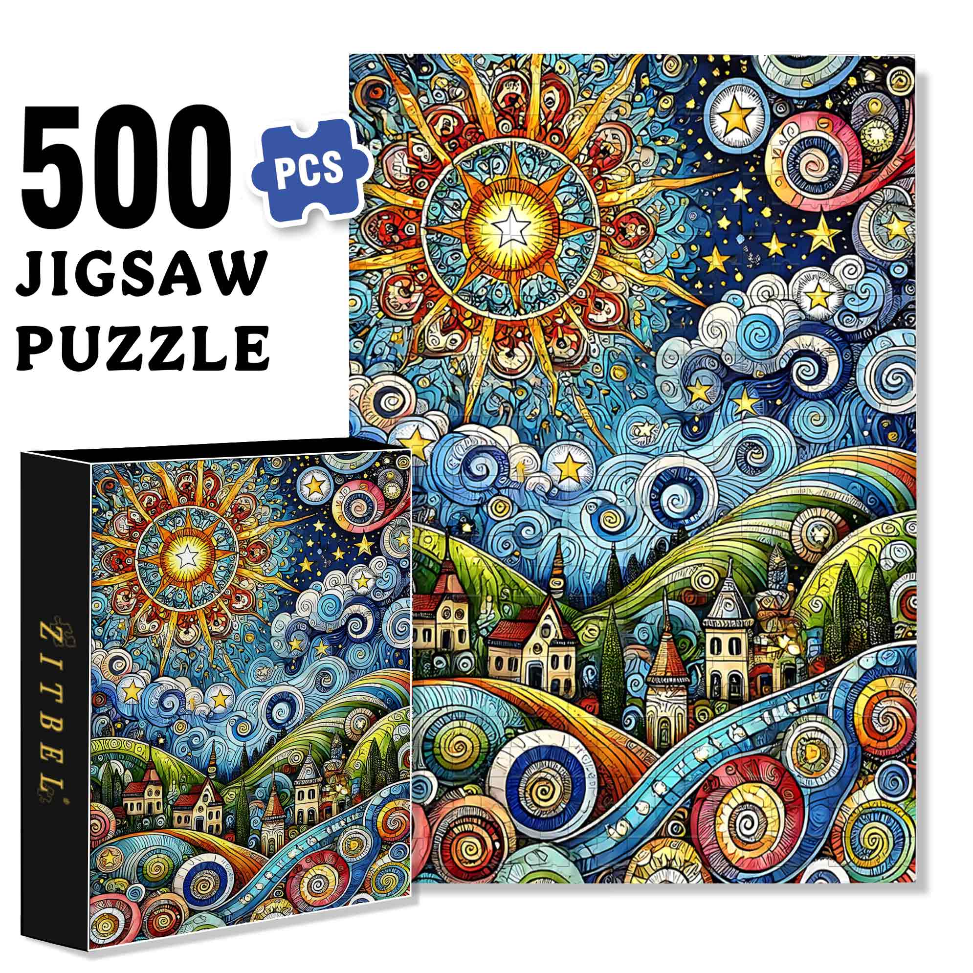 Mosaic Sun 500pcs/1000pcs Jigsaw Puzzle, Scratch-Resistant, Paper Material, Interactive Family Game & Brain-Boosting DIY Decor, Perfect for Halloween, Christmas & New Year Gifts, Family Puzzle Game