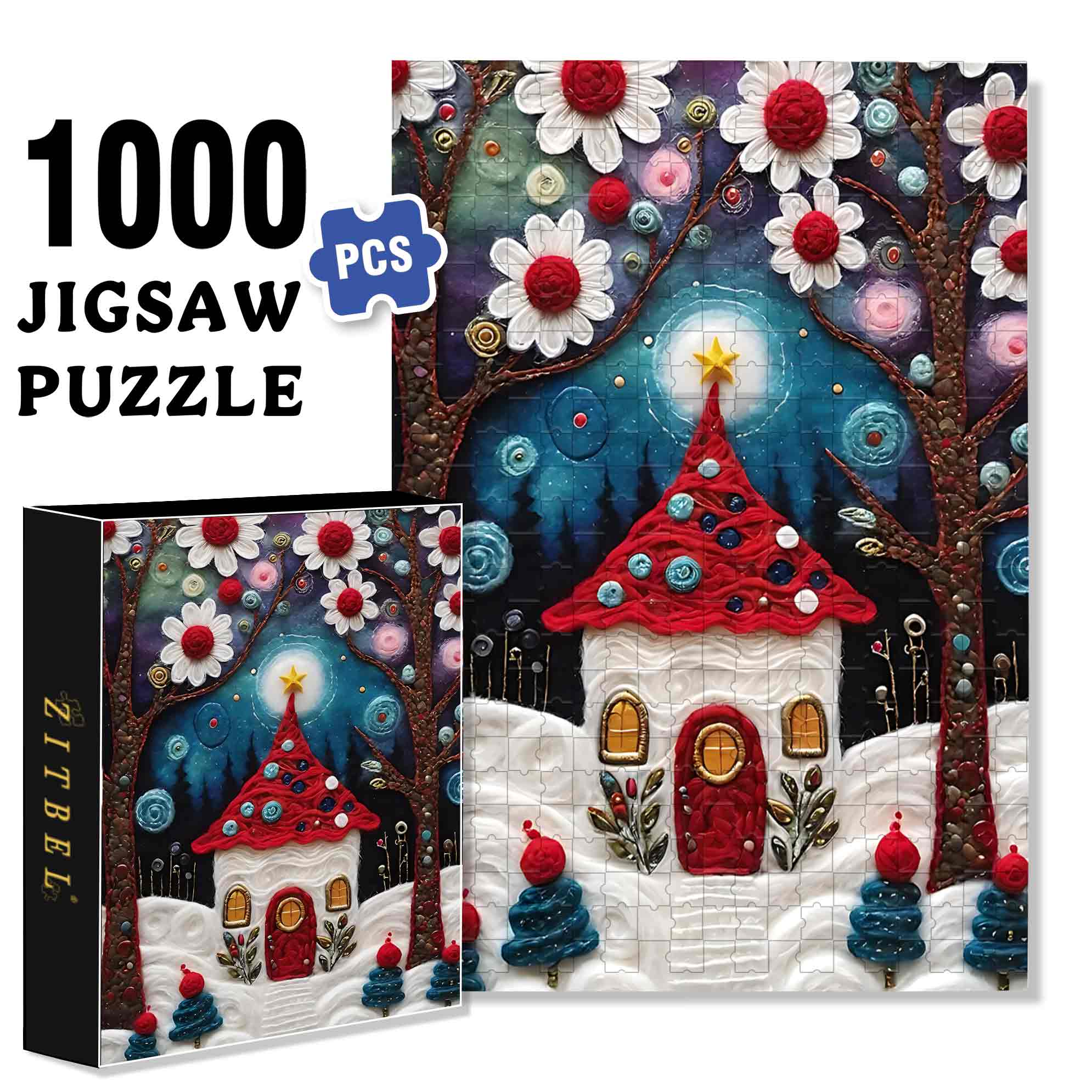 Snow House 500pcs/1000pcs Jigsaw Puzzle, Scratch-Resistant, Paper Material, Interactive Family Game & Brain-Boosting DIY Decor, Perfect for Halloween, Christmas & New Year Gifts, Family Puzzle Game
