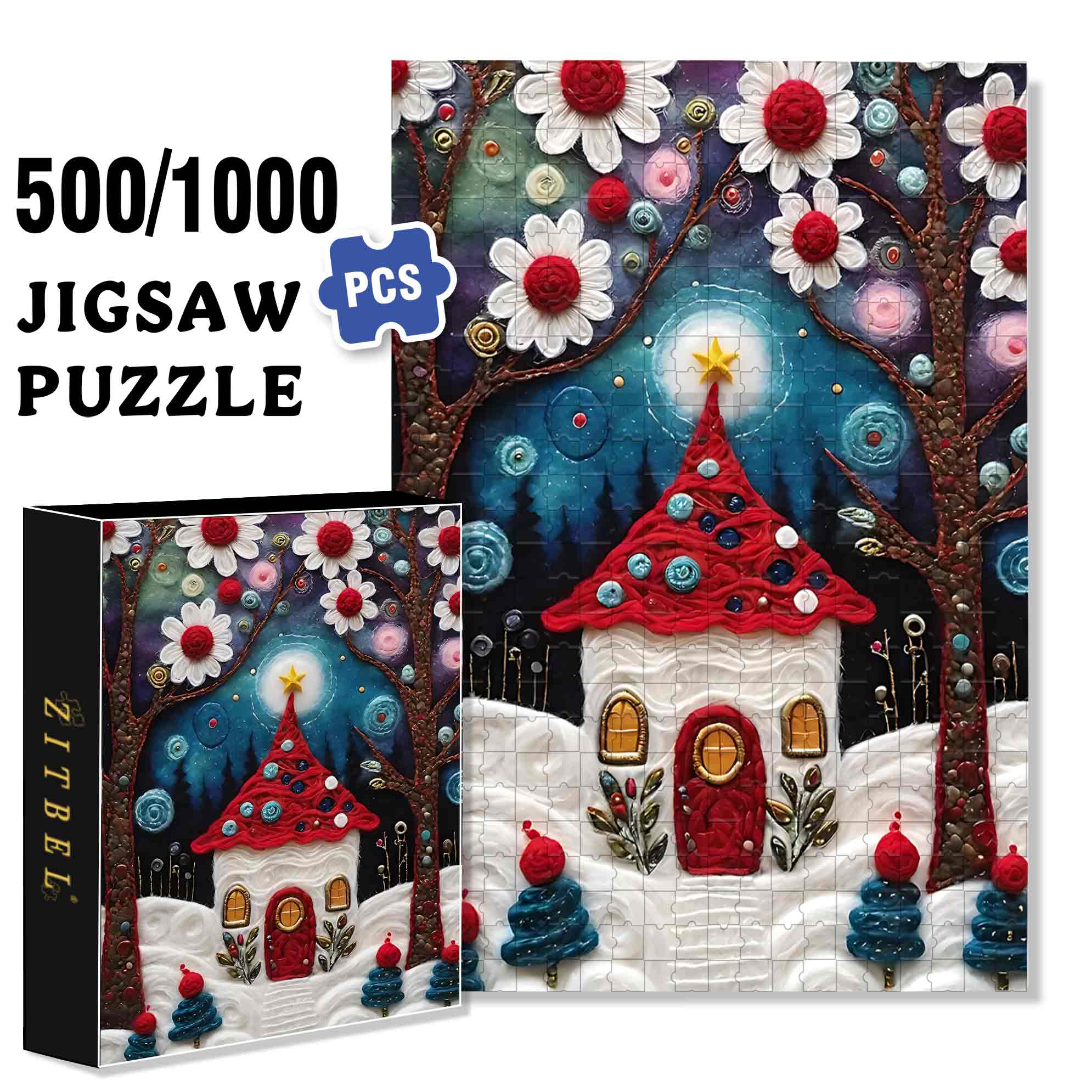 Snow House 500pcs/1000pcs Jigsaw Puzzle, Scratch-Resistant, Paper Material, Interactive Family Game & Brain-Boosting DIY Decor, Perfect for Halloween, Christmas & New Year Gifts, Family Puzzle Game