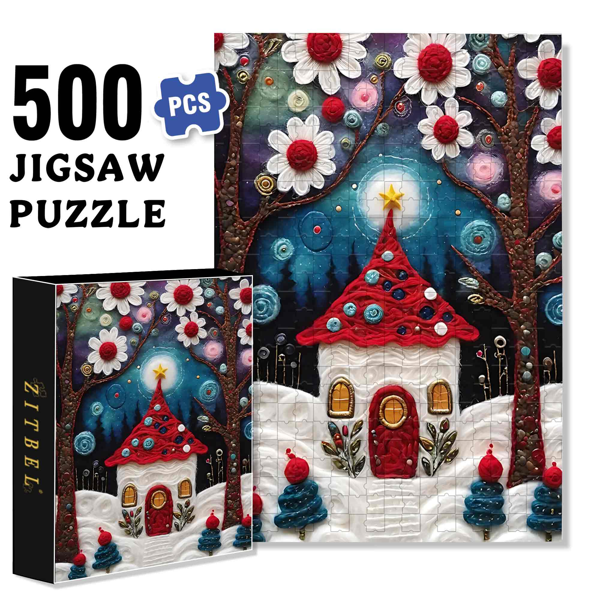 Snow House 500pcs/1000pcs Jigsaw Puzzle, Scratch-Resistant, Paper Material, Interactive Family Game & Brain-Boosting DIY Decor, Perfect for Halloween, Christmas & New Year Gifts, Family Puzzle Game