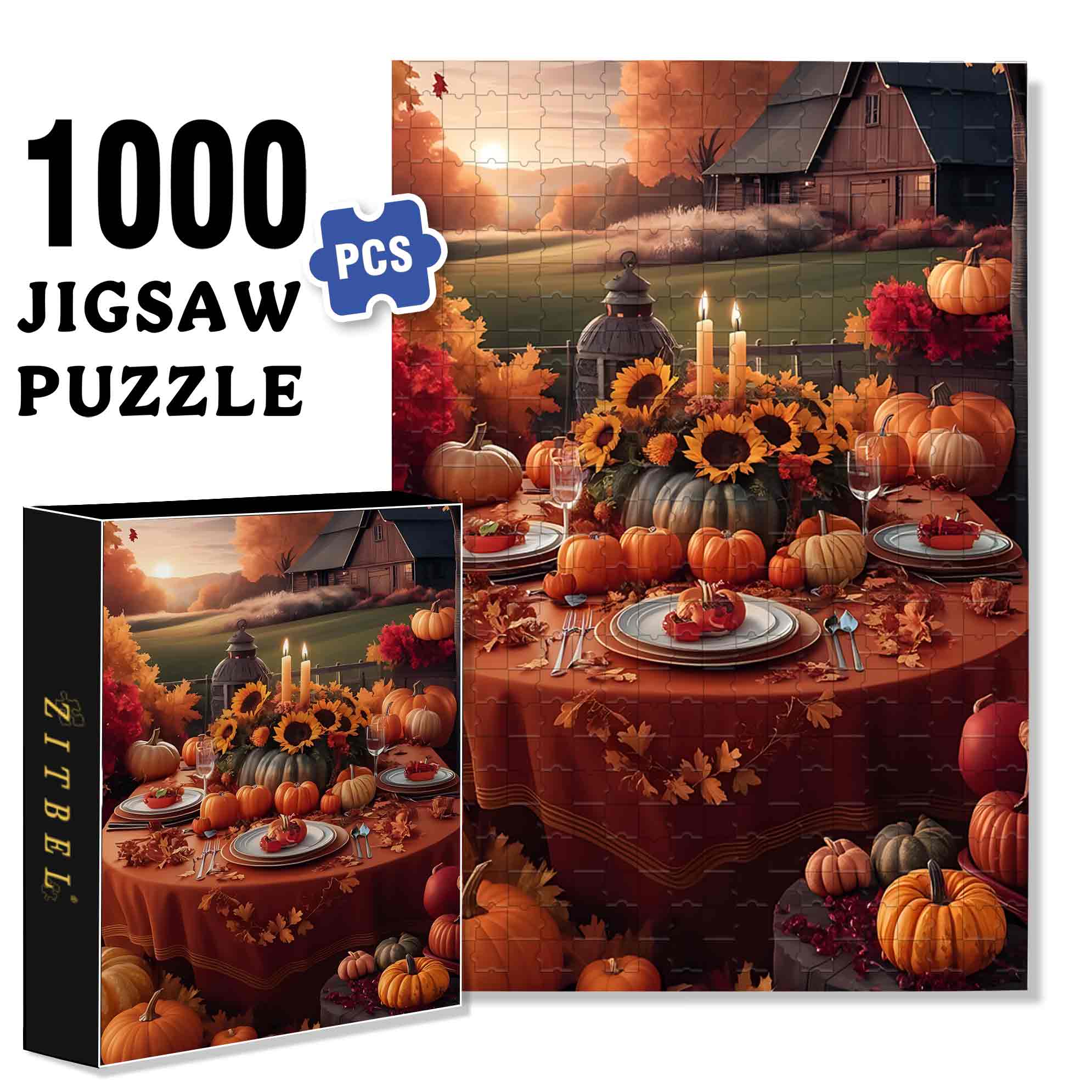 Thanksgiving Dinner 500pcs/1000pcs Jigsaw Puzzle, Scratch-Resistant, Paper Material, Interactive Family Game & Brain-Boosting DIY Decor, Perfect for Halloween, Christmas & New Year Gifts, Family Puzzle Game