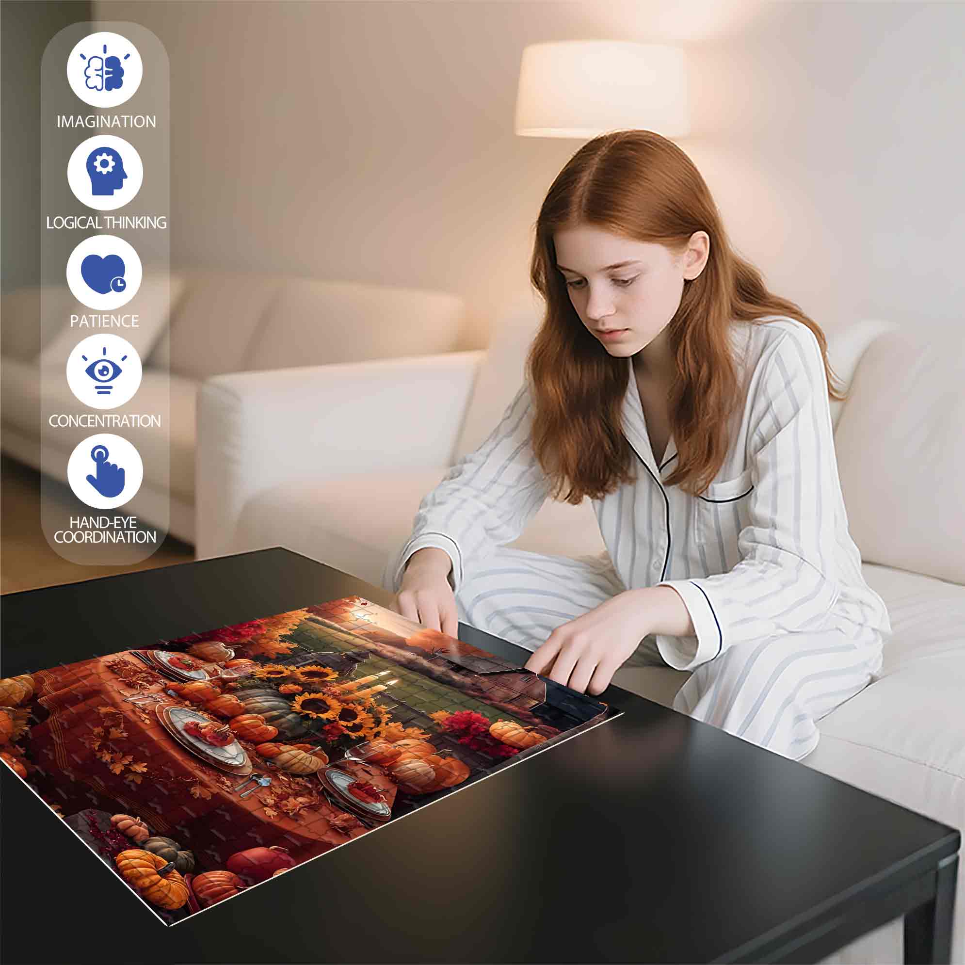 Thanksgiving Dinner 500pcs/1000pcs Jigsaw Puzzle, Scratch-Resistant, Paper Material, Interactive Family Game & Brain-Boosting DIY Decor, Perfect for Halloween, Christmas & New Year Gifts, Family Puzzle Game