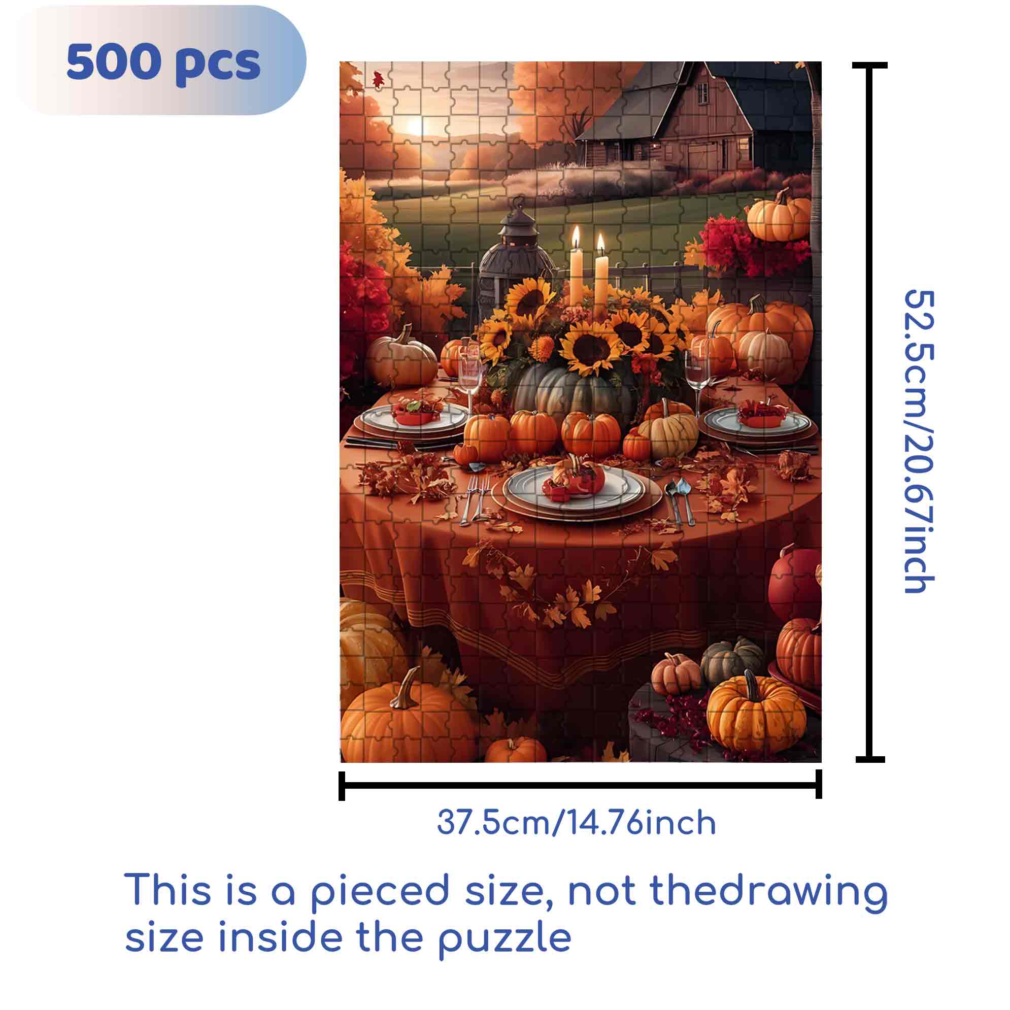 Thanksgiving Dinner 500pcs/1000pcs Jigsaw Puzzle, Scratch-Resistant, Paper Material, Interactive Family Game & Brain-Boosting DIY Decor, Perfect for Halloween, Christmas & New Year Gifts, Family Puzzle Game