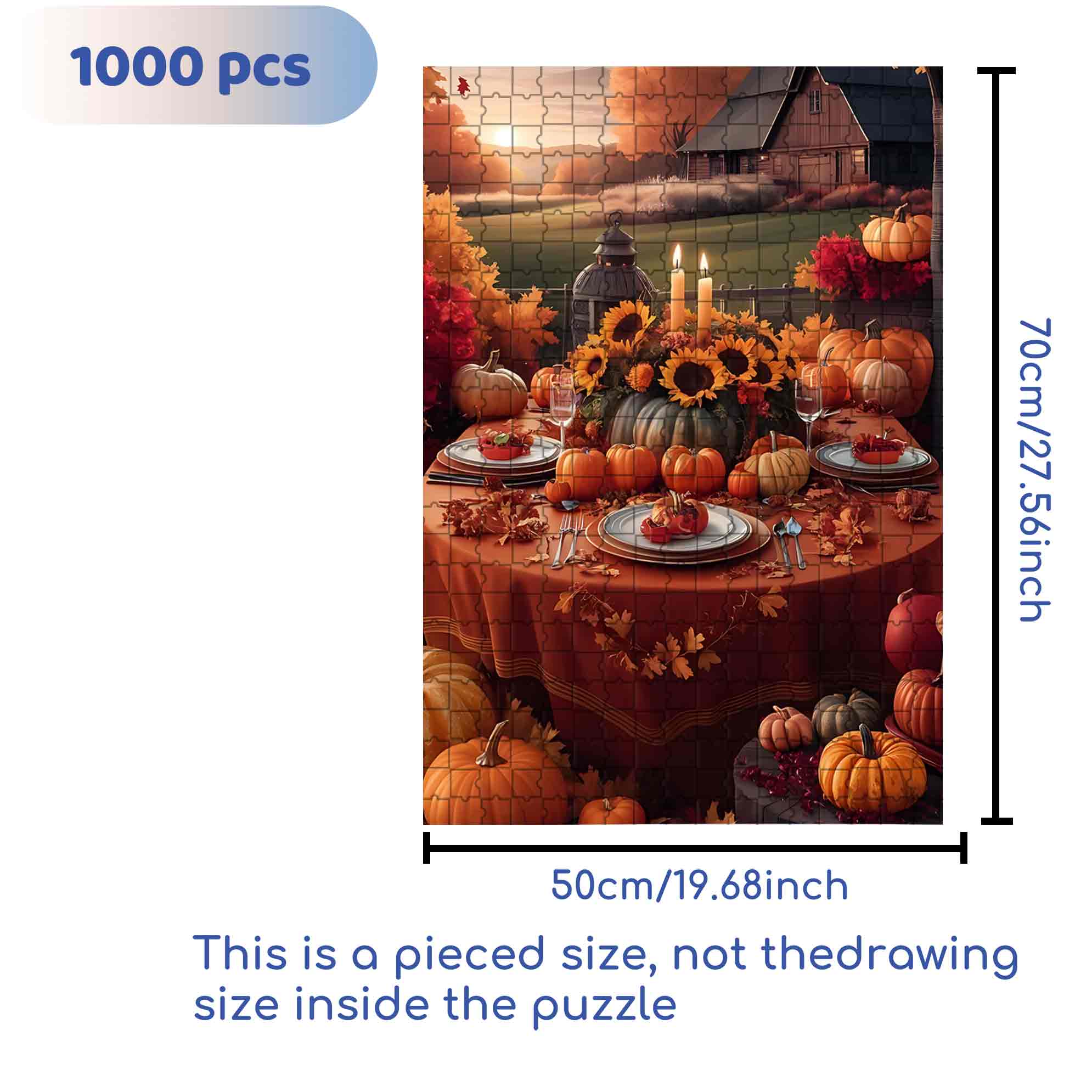 Thanksgiving Dinner 500pcs/1000pcs Jigsaw Puzzle, Scratch-Resistant, Paper Material, Interactive Family Game & Brain-Boosting DIY Decor, Perfect for Halloween, Christmas & New Year Gifts, Family Puzzle Game