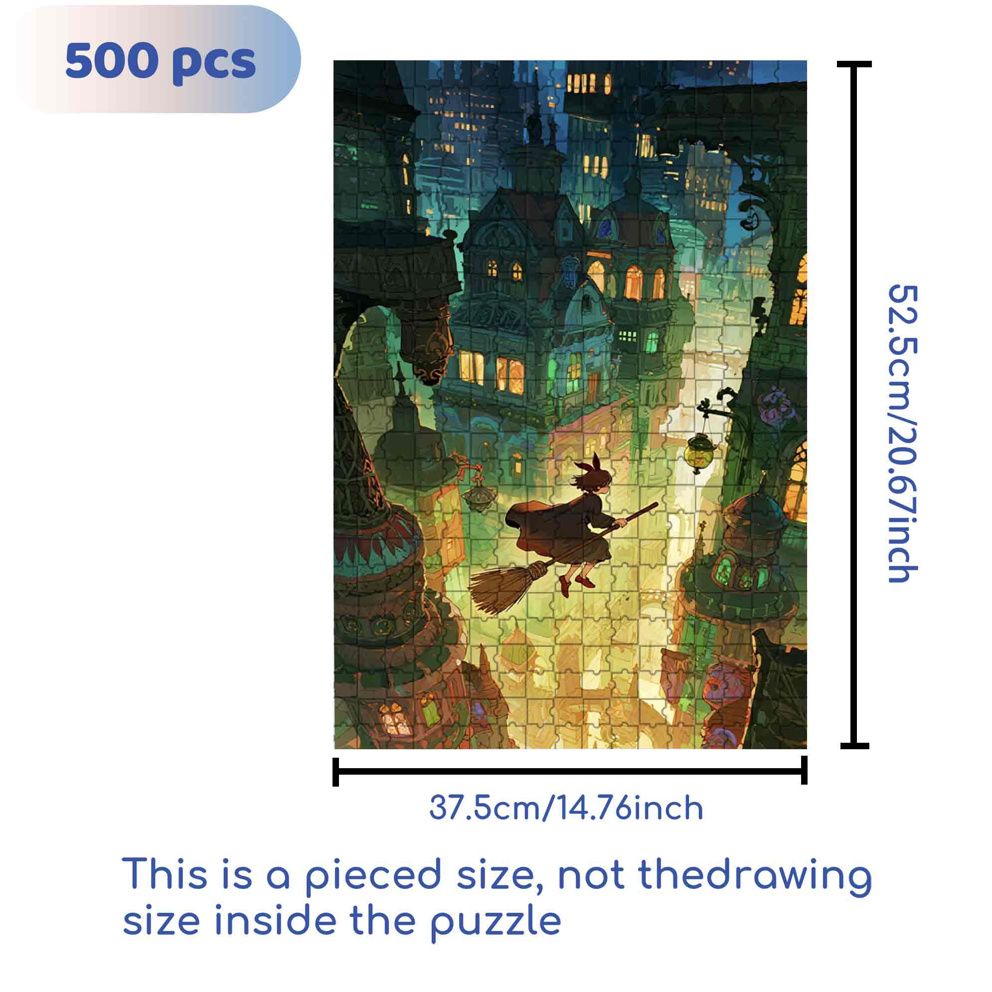 The Girl Riding A Broomstick 500pcs/1000pcs Jigsaw Puzzle, Scratch-Resistant, Paper Material, Interactive Family Game & Brain-Boosting DIY Decor, Perfect for Halloween, Christmas & New Year Gifts, Family Puzzle Game