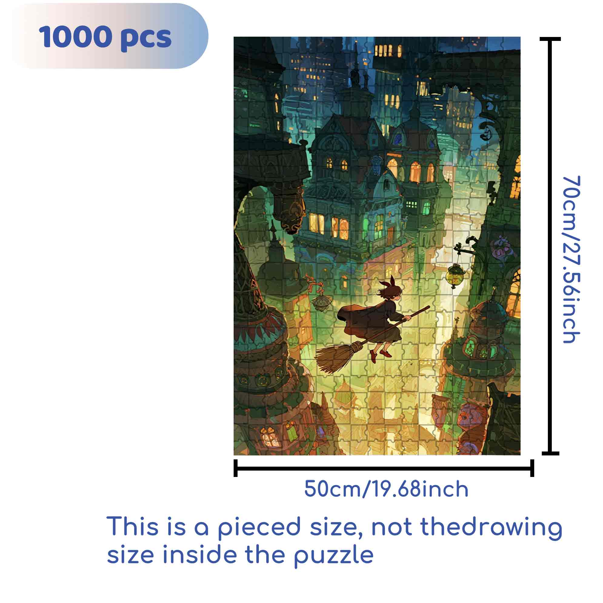 The Girl Riding A Broomstick 500pcs/1000pcs Jigsaw Puzzle, Scratch-Resistant, Paper Material, Interactive Family Game & Brain-Boosting DIY Decor, Perfect for Halloween, Christmas & New Year Gifts, Family Puzzle Game