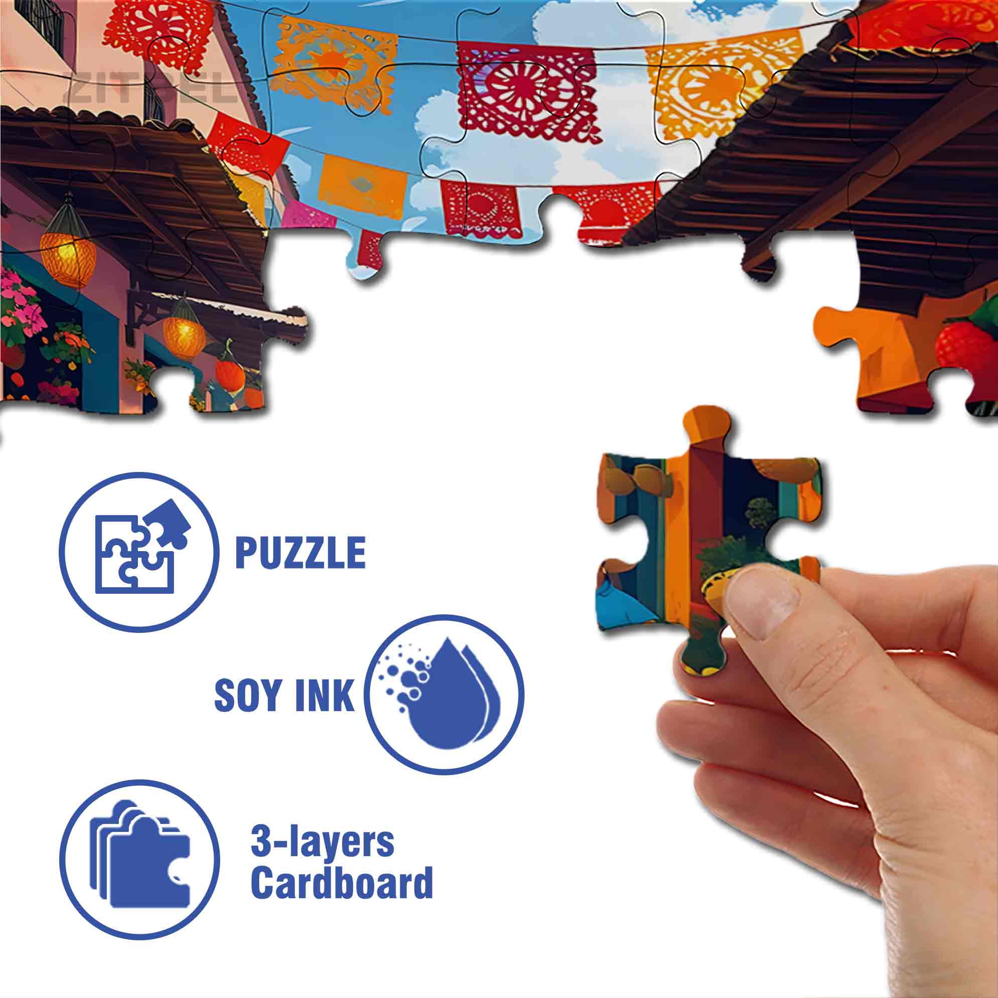 The Mexican Market 500pcs/1000pcs Jigsaw Puzzle, Scratch-Resistant, Paper Material, Interactive Family Game & Brain-Boosting DIY Decor, Perfect for Halloween, Christmas & New Year Gifts, Family Puzzle Game