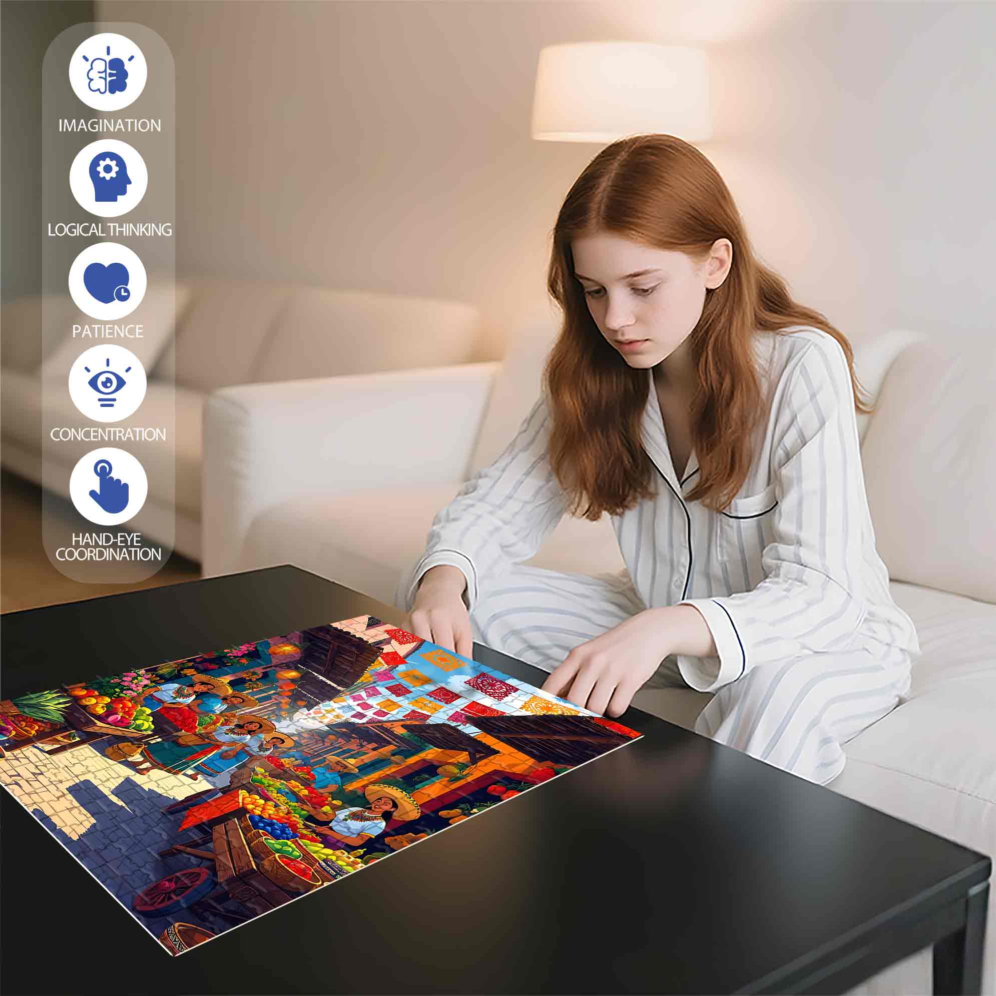 The Mexican Market 500pcs/1000pcs Jigsaw Puzzle, Scratch-Resistant, Paper Material, Interactive Family Game & Brain-Boosting DIY Decor, Perfect for Halloween, Christmas & New Year Gifts, Family Puzzle Game