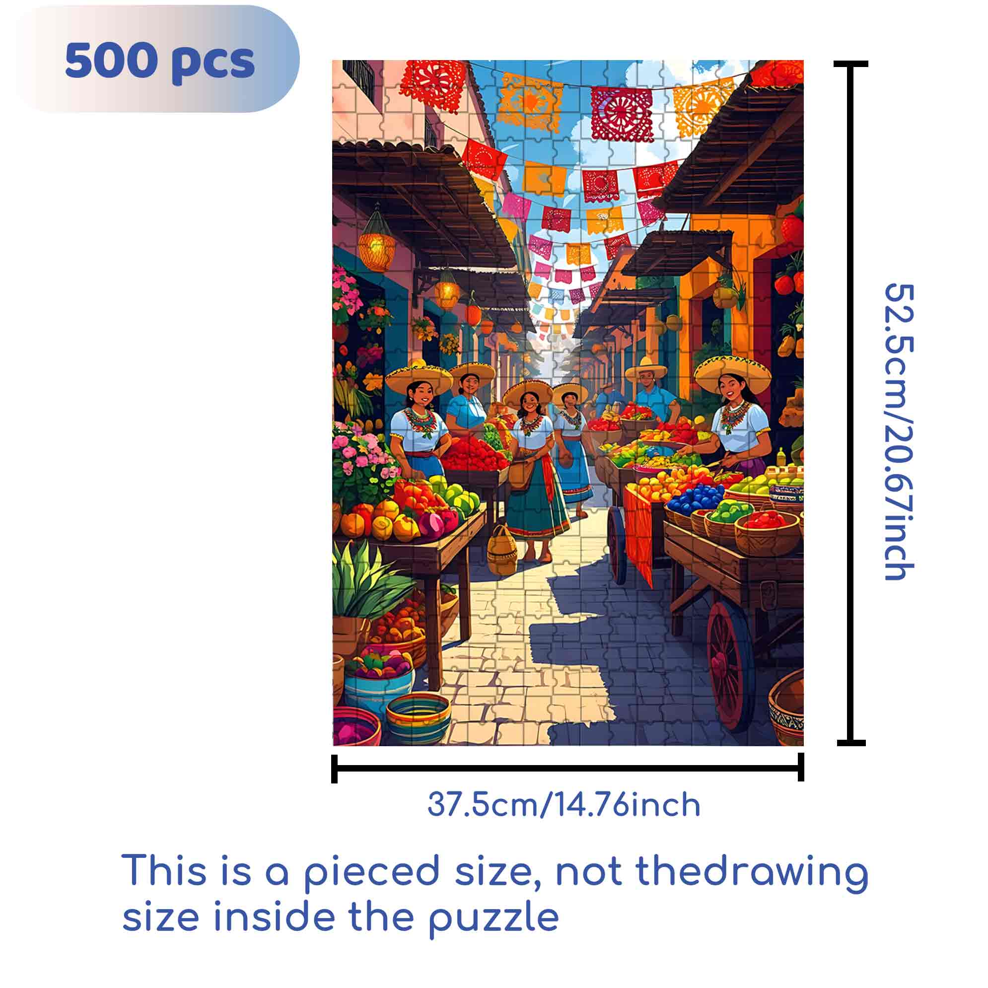 The Mexican Market 500pcs/1000pcs Jigsaw Puzzle, Scratch-Resistant, Paper Material, Interactive Family Game & Brain-Boosting DIY Decor, Perfect for Halloween, Christmas & New Year Gifts, Family Puzzle Game