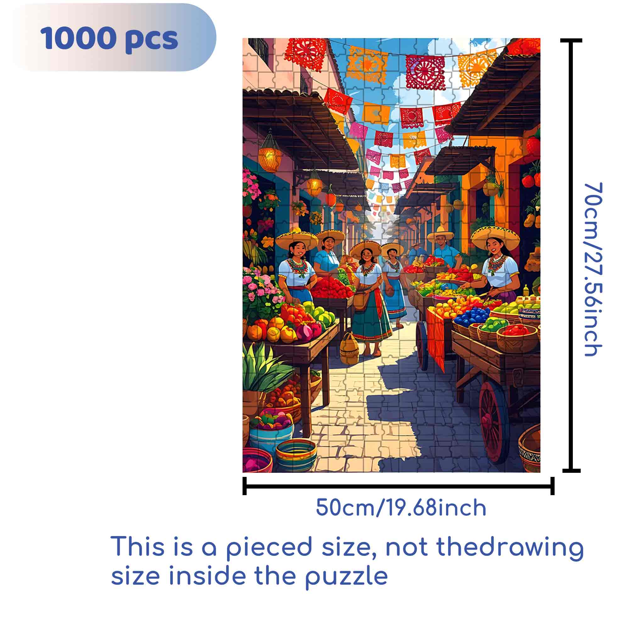 The Mexican Market 500pcs/1000pcs Jigsaw Puzzle, Scratch-Resistant, Paper Material, Interactive Family Game & Brain-Boosting DIY Decor, Perfect for Halloween, Christmas & New Year Gifts, Family Puzzle Game