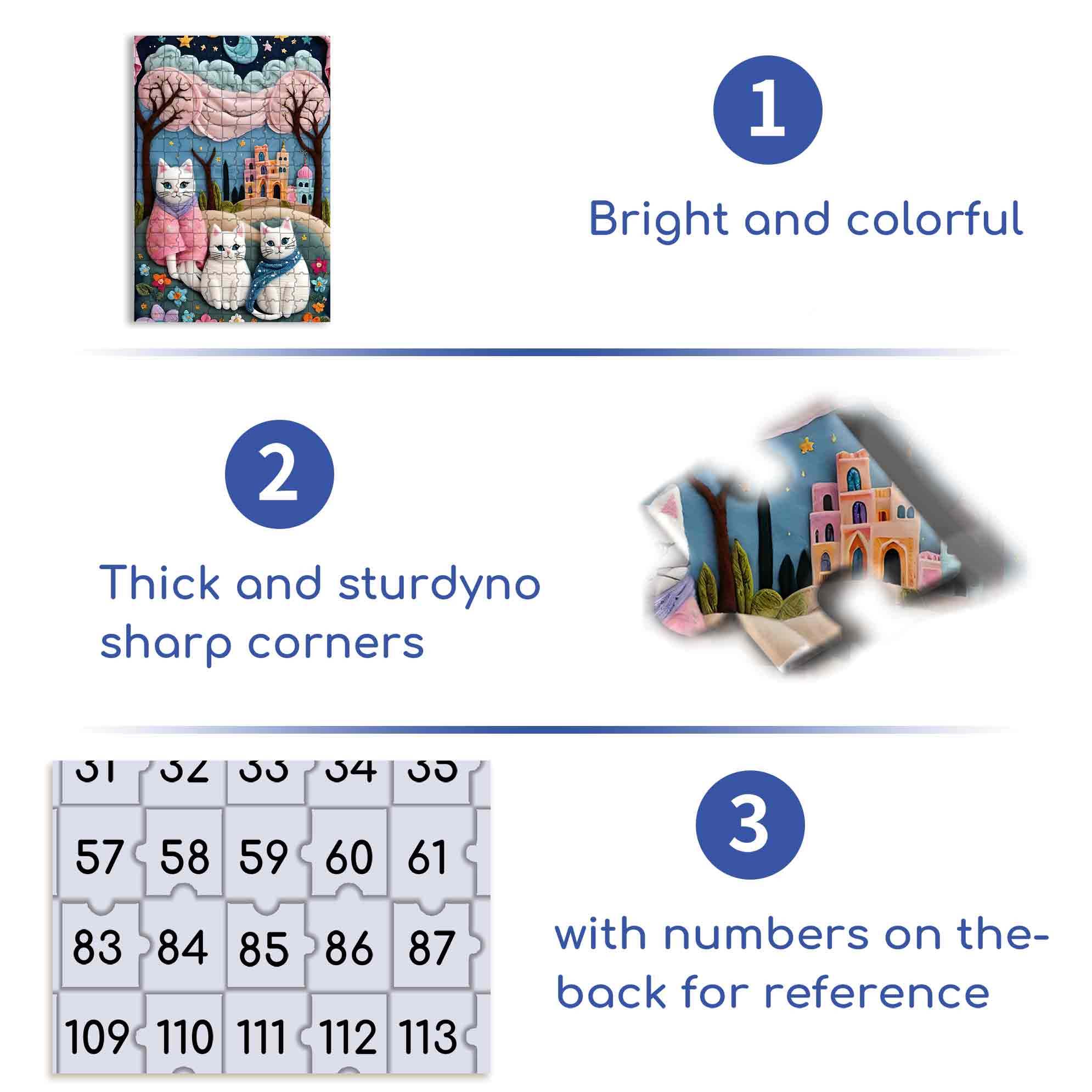 Three White Cats 500pcs/1000pcs Jigsaw Puzzle, Scratch-Resistant, Paper Material, Interactive Family Game & Brain-Boosting DIY Decor, Perfect for Halloween, Christmas & New Year Gifts, Family Puzzle Game