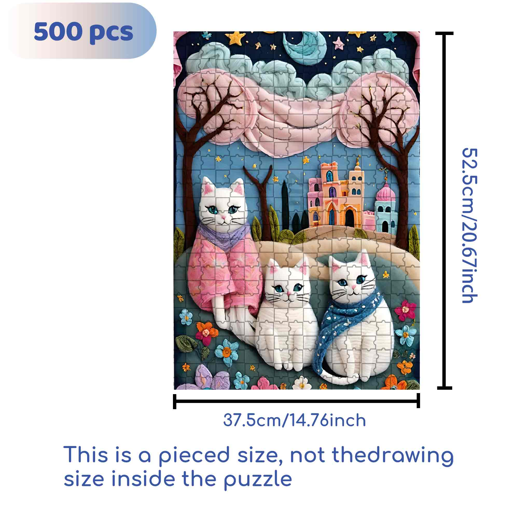 Three White Cats 500pcs/1000pcs Jigsaw Puzzle, Scratch-Resistant, Paper Material, Interactive Family Game & Brain-Boosting DIY Decor, Perfect for Halloween, Christmas & New Year Gifts, Family Puzzle Game