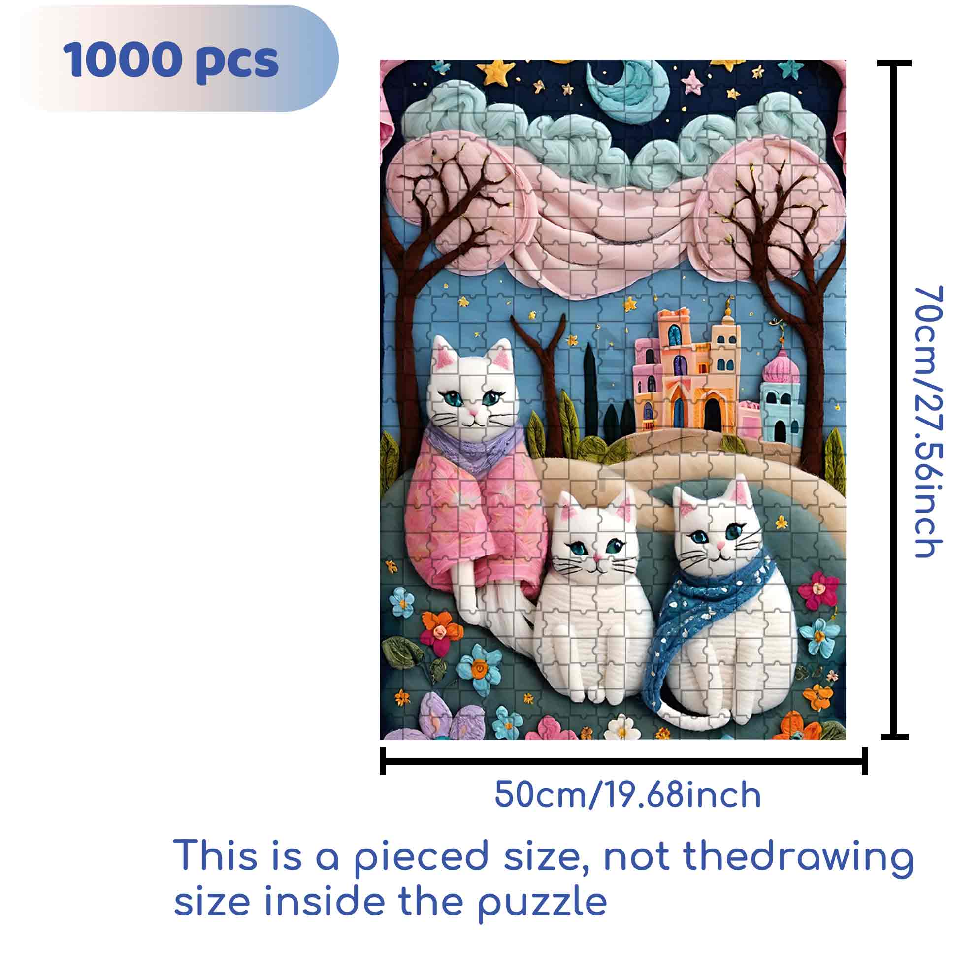 Three White Cats 500pcs/1000pcs Jigsaw Puzzle, Scratch-Resistant, Paper Material, Interactive Family Game & Brain-Boosting DIY Decor, Perfect for Halloween, Christmas & New Year Gifts, Family Puzzle Game