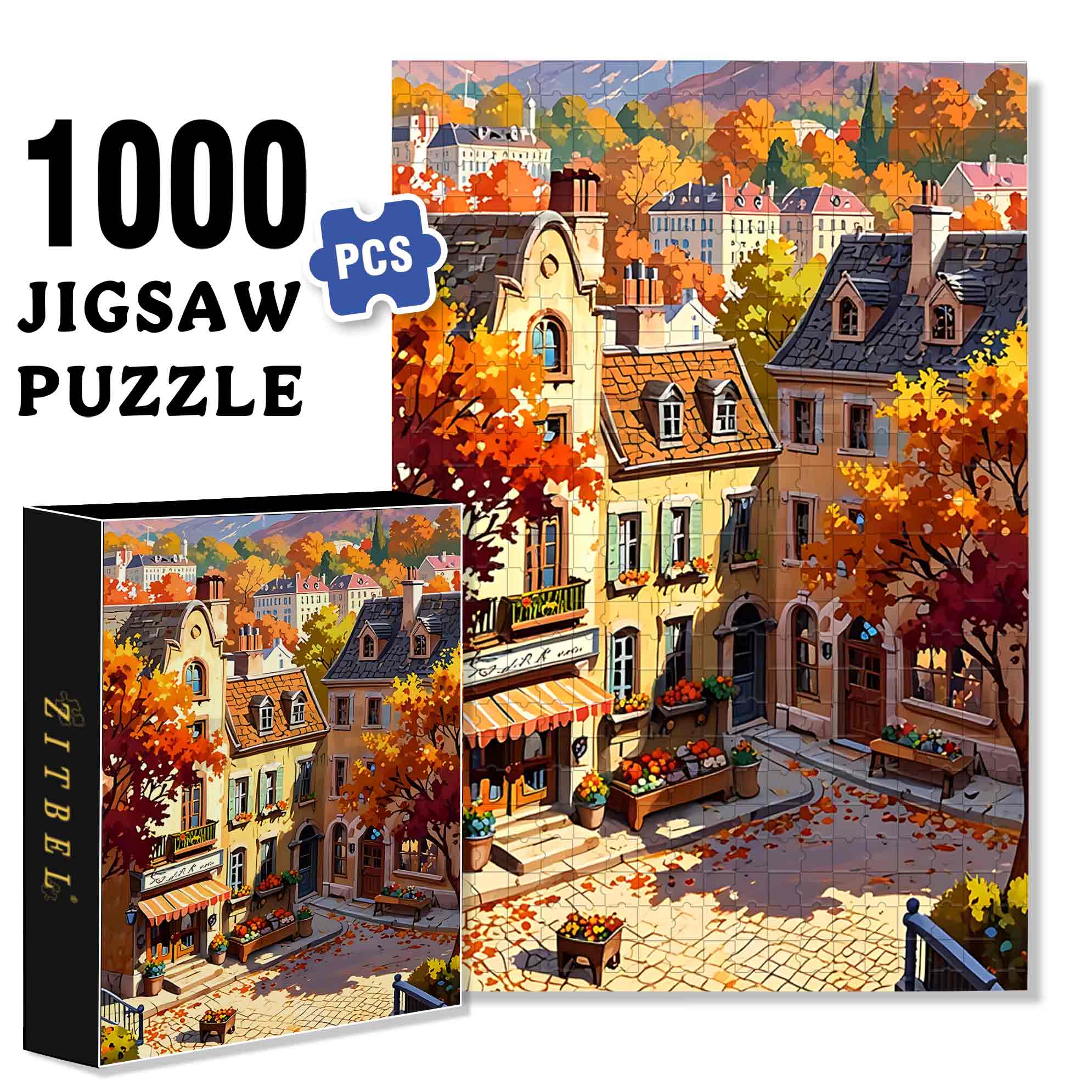 Autumn Building 500pcs/1000pcs Jigsaw Puzzle, Scratch-Resistant, Paper Material, Interactive Family Game & Brain-Boosting DIY Decor, Perfect for Halloween, Christmas & New Year Gifts, Family Puzzle Game