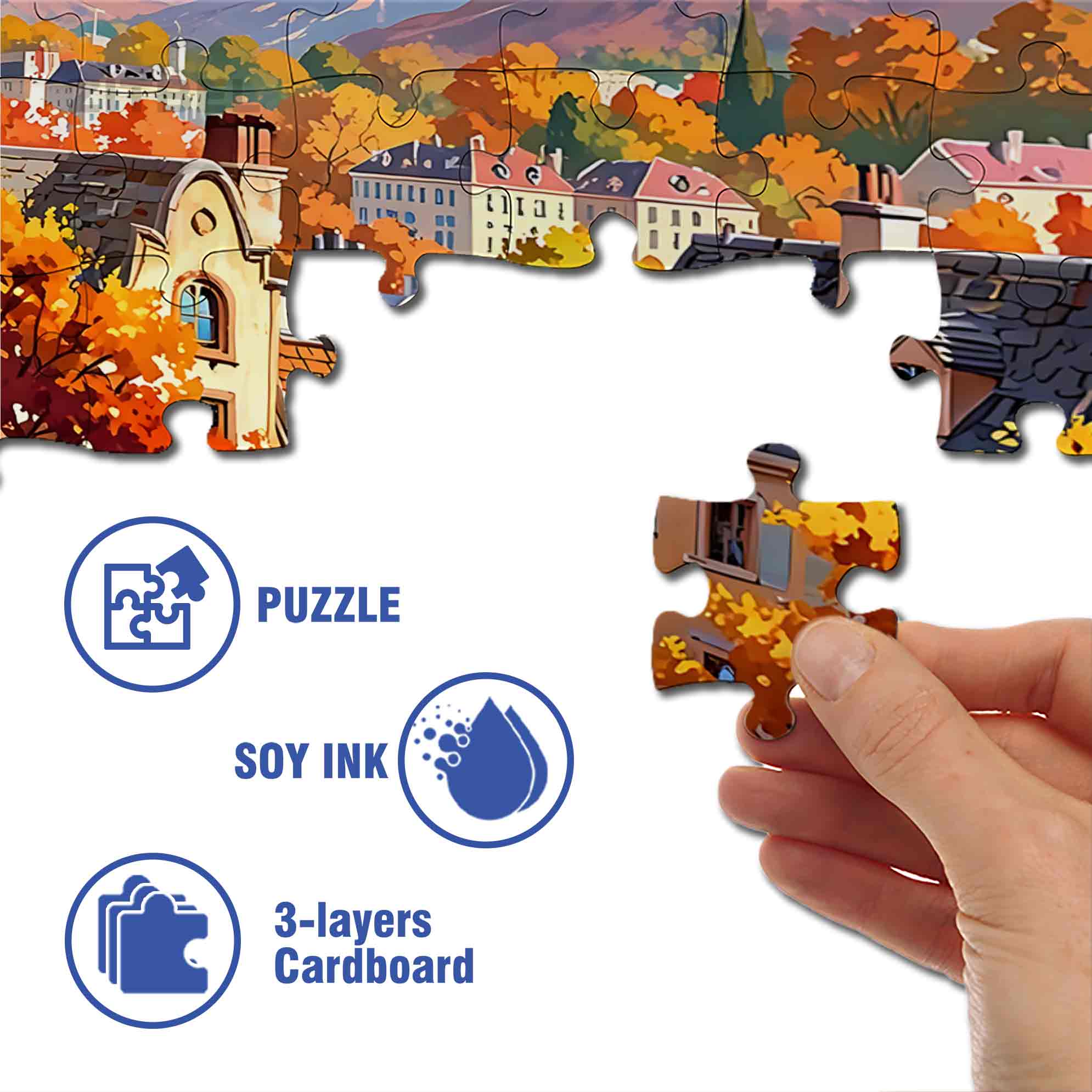 Autumn Building 500pcs/1000pcs Jigsaw Puzzle, Scratch-Resistant, Paper Material, Interactive Family Game & Brain-Boosting DIY Decor, Perfect for Halloween, Christmas & New Year Gifts, Family Puzzle Game