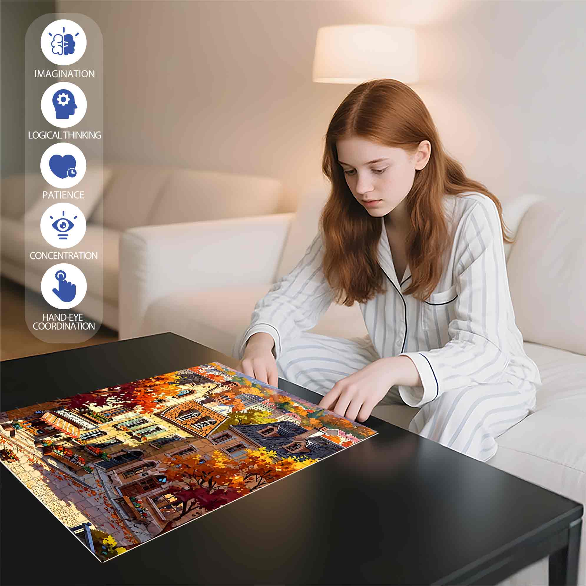 Autumn Building 500pcs/1000pcs Jigsaw Puzzle, Scratch-Resistant, Paper Material, Interactive Family Game & Brain-Boosting DIY Decor, Perfect for Halloween, Christmas & New Year Gifts, Family Puzzle Game
